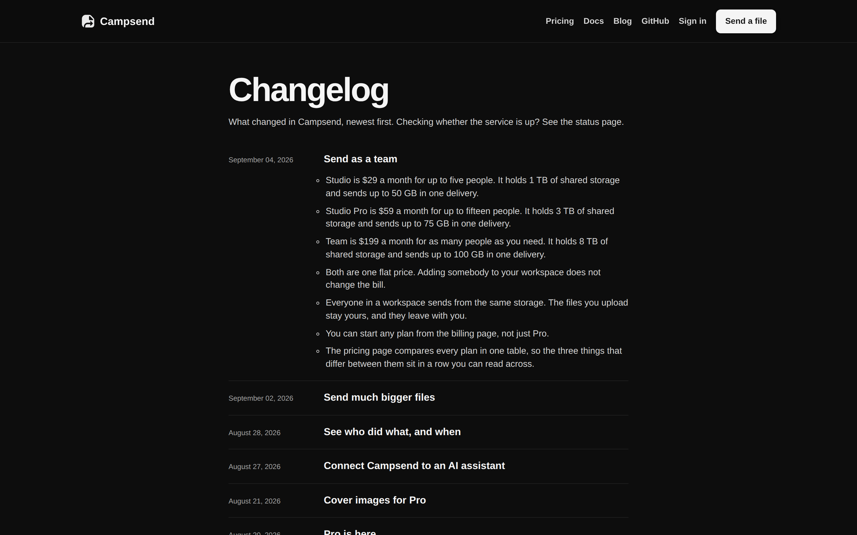 Campsend — changelog