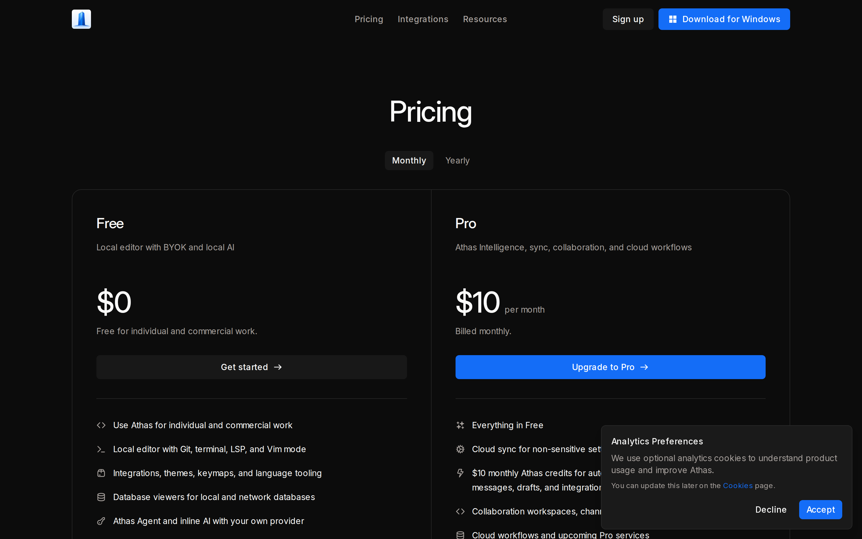 Athas — pricing