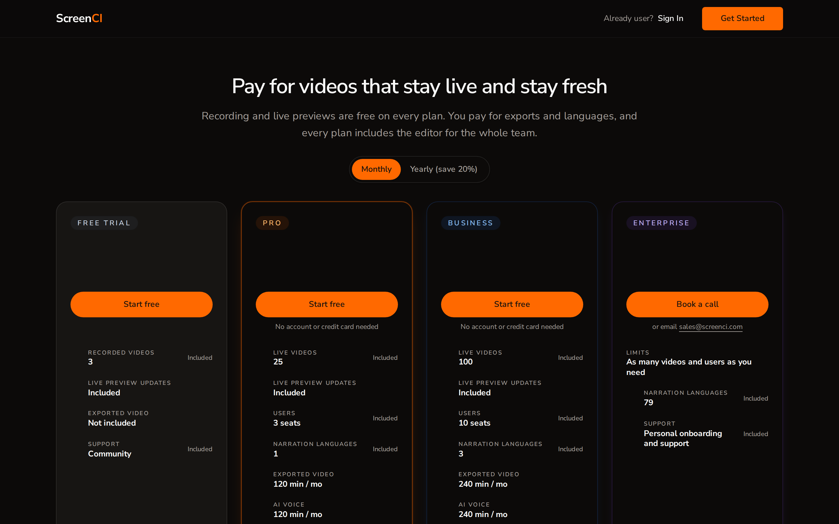 ScreenCI — pricing