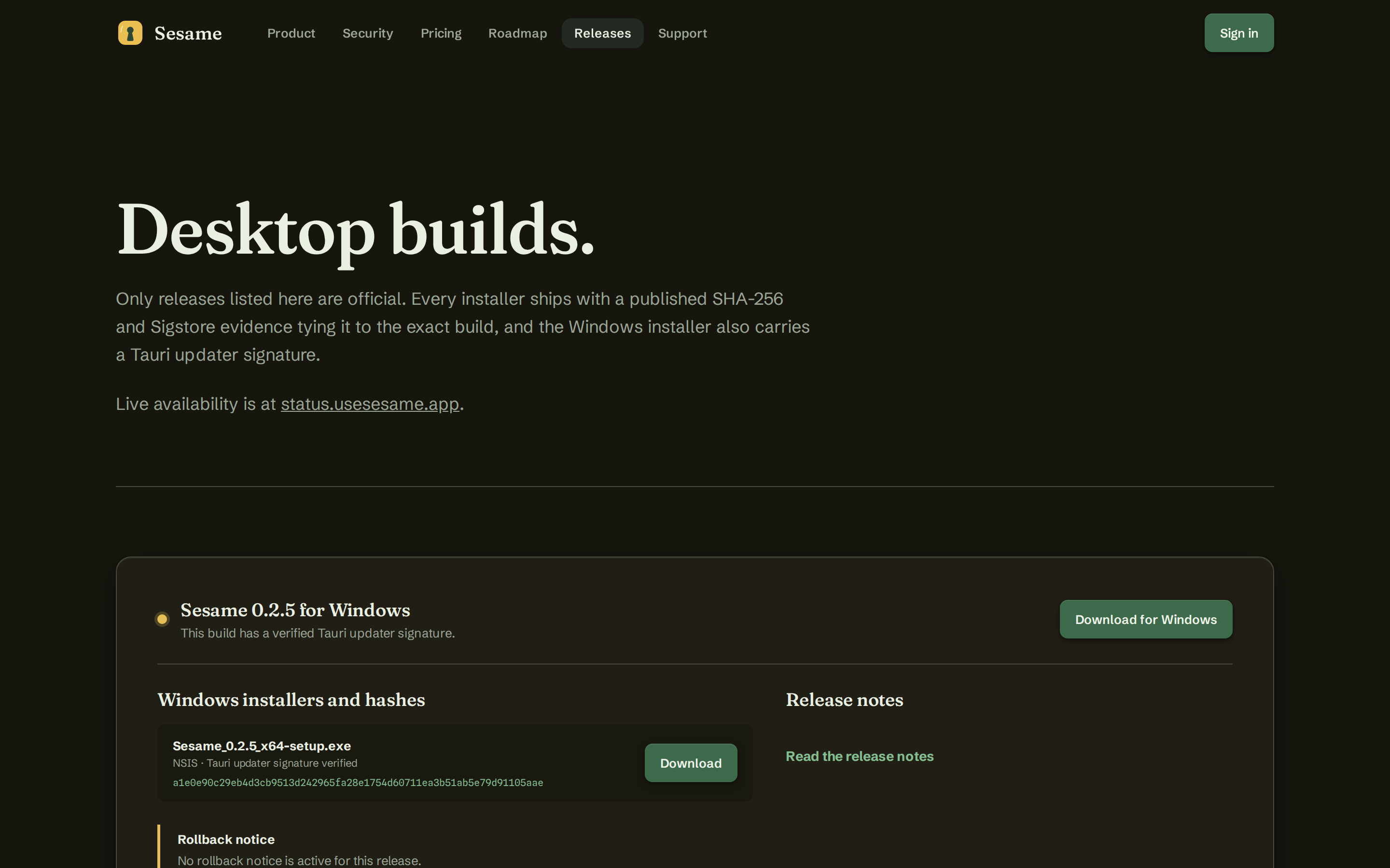 Sesame — changelog