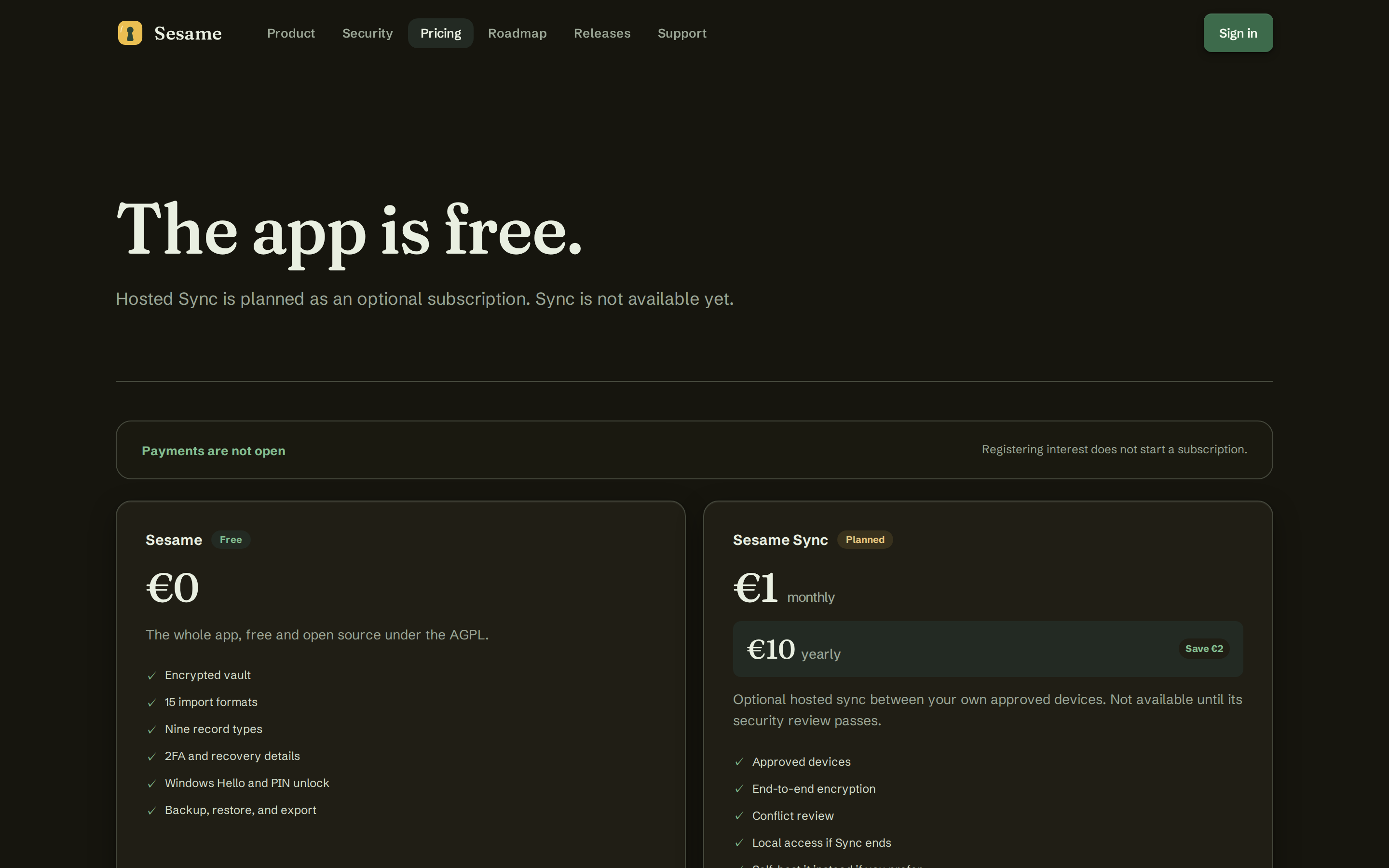 Sesame — pricing