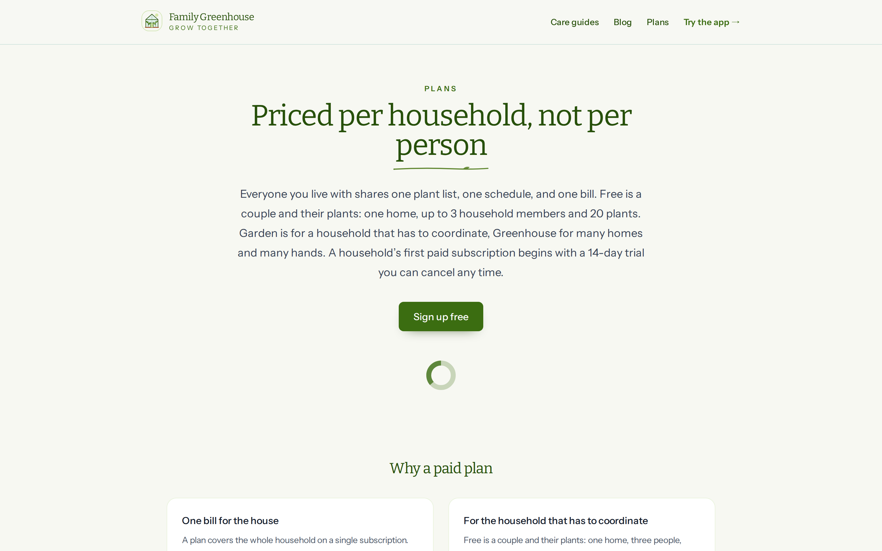 Family Greenhouse — pricing