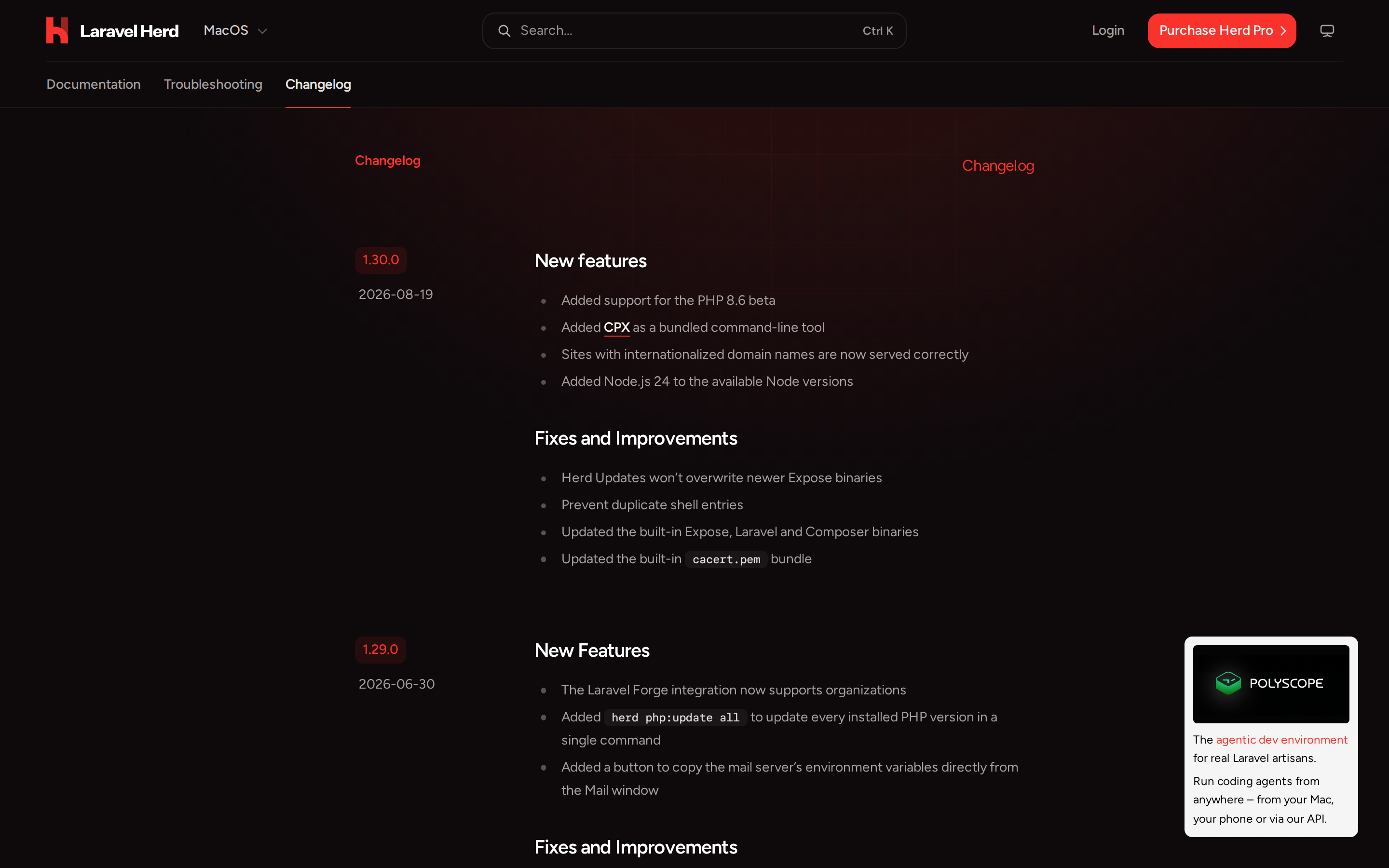 Laravel Herd — changelog