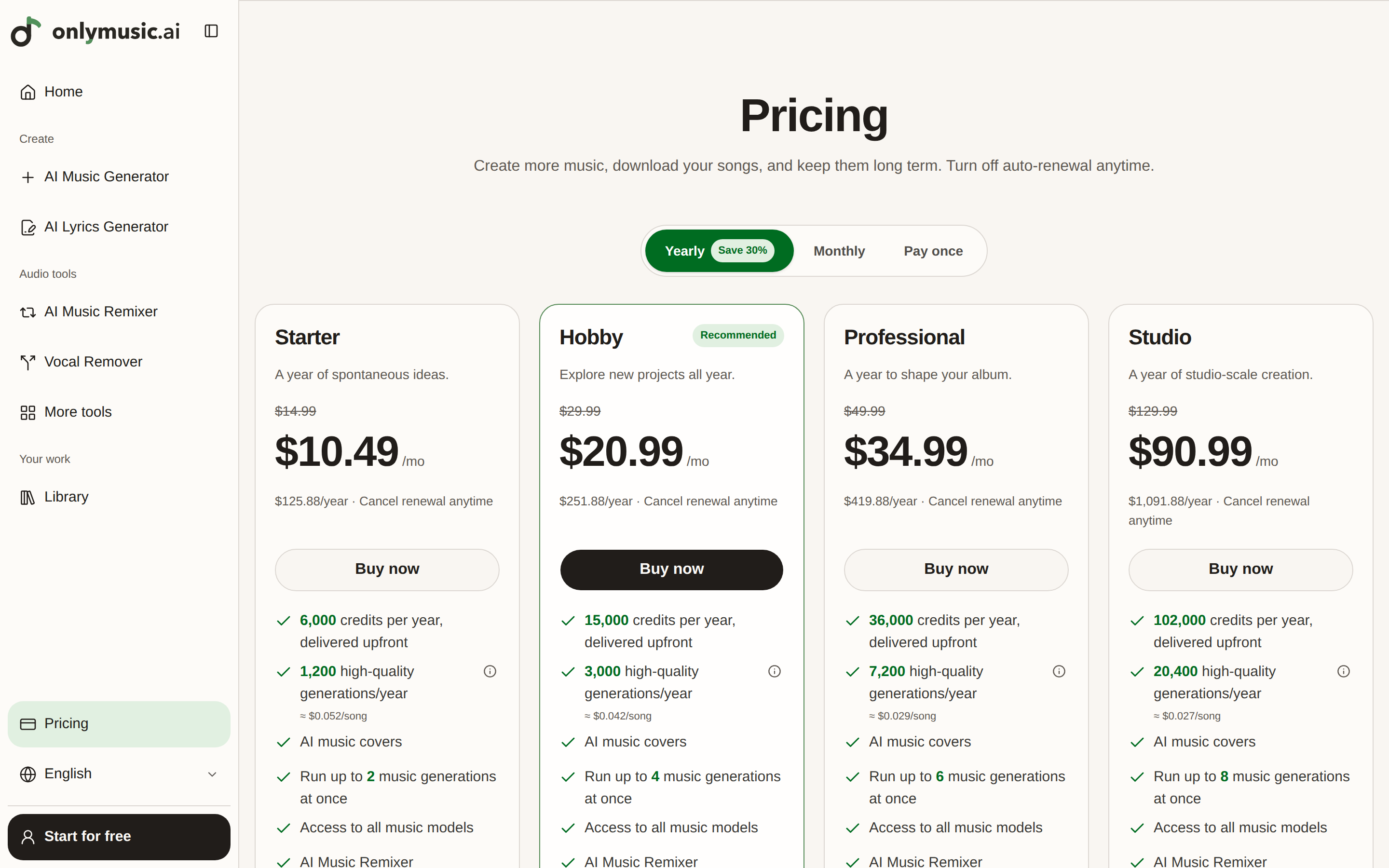 onlymusic — pricing