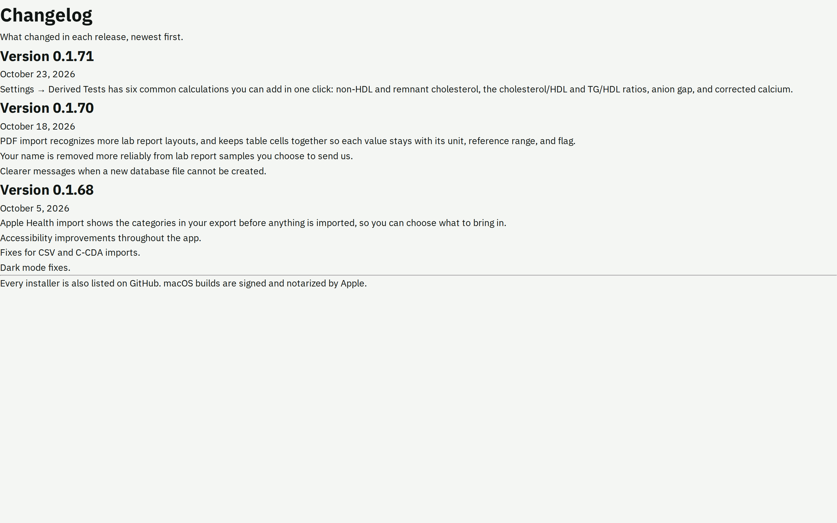 HealthViewer — changelog