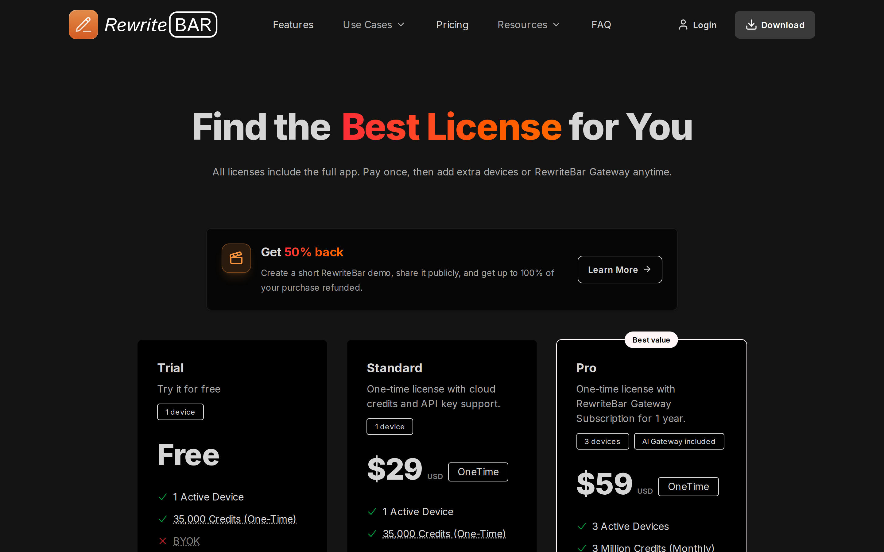RewriteBar — pricing