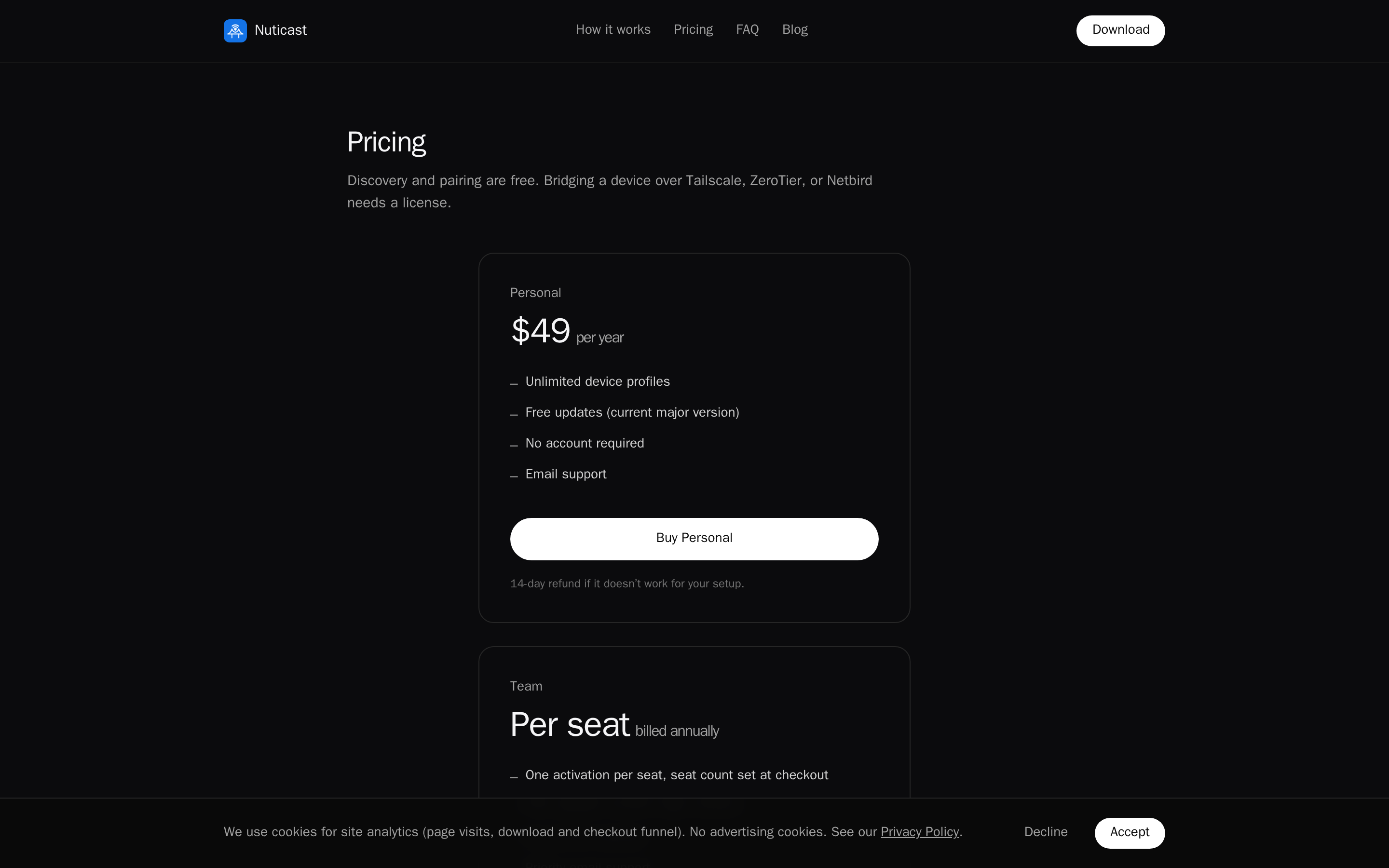 Nuticast — pricing