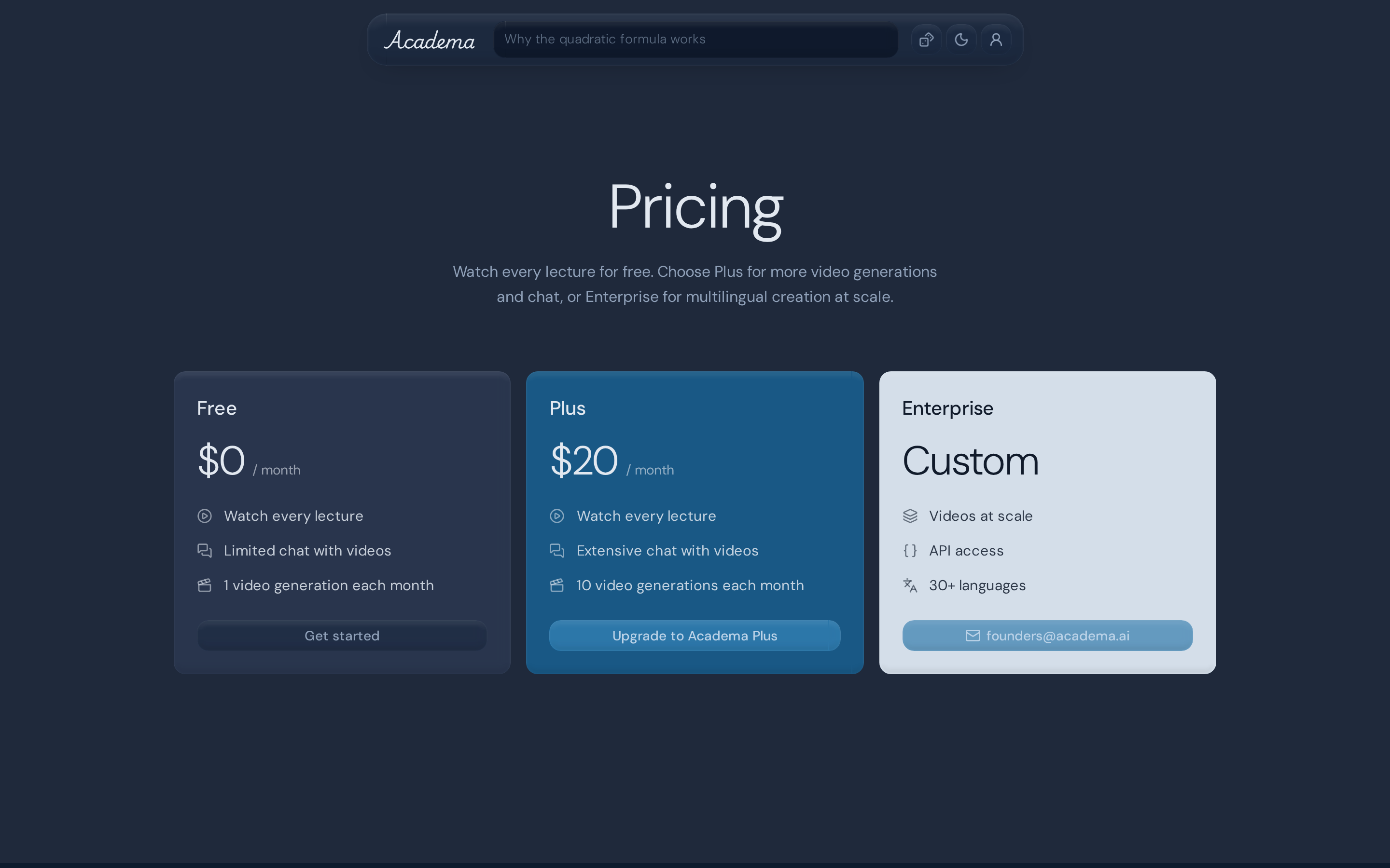Academa — pricing