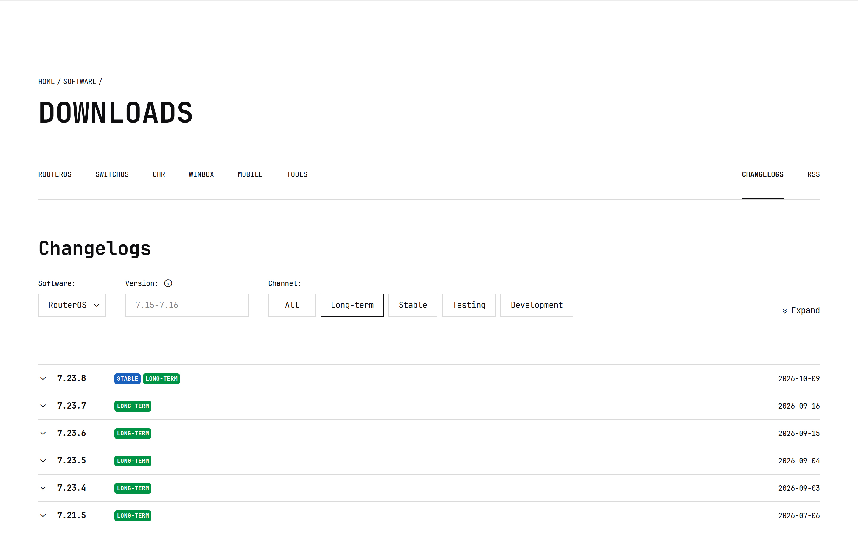 MikroTik — changelog