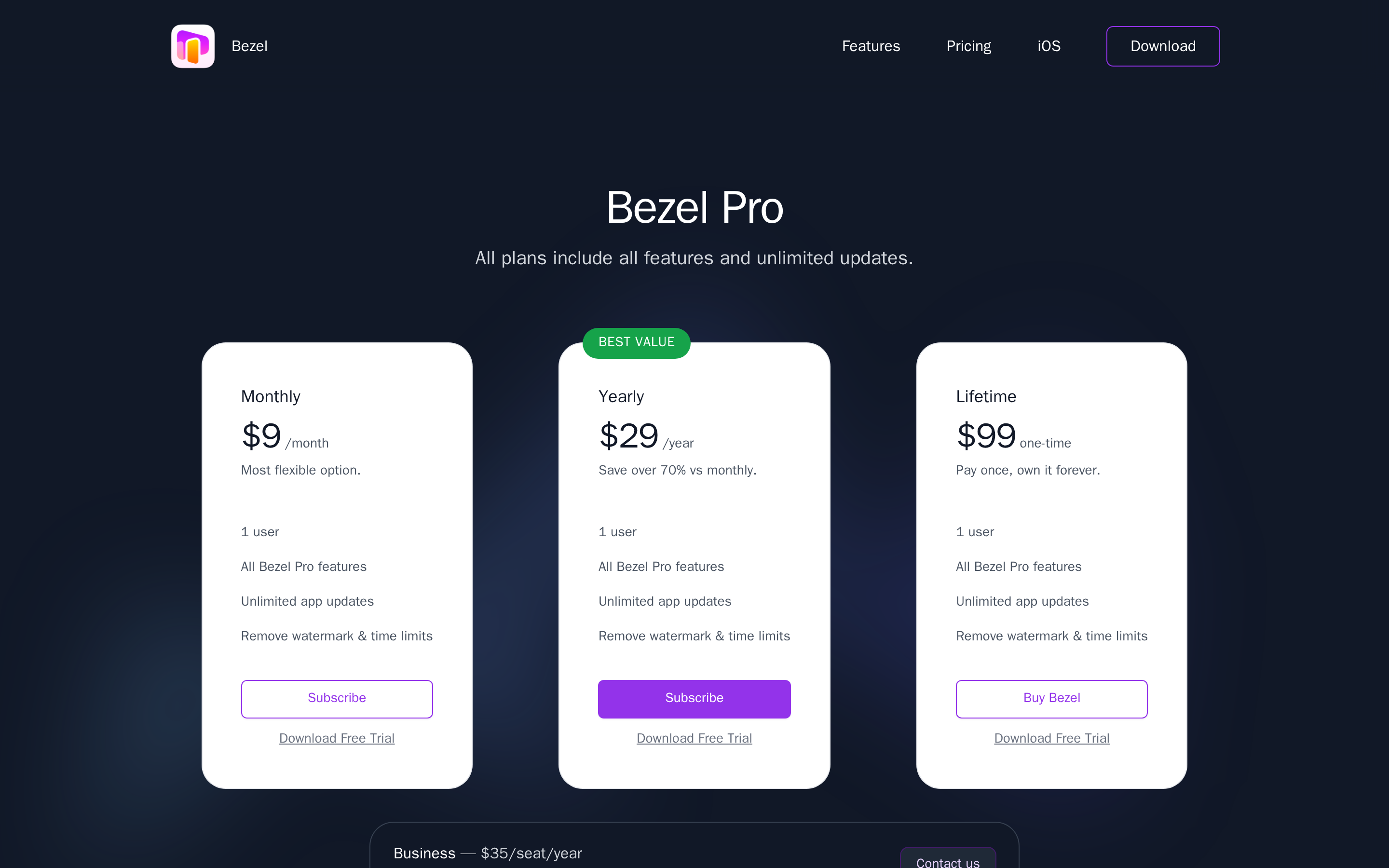 Bezel — pricing