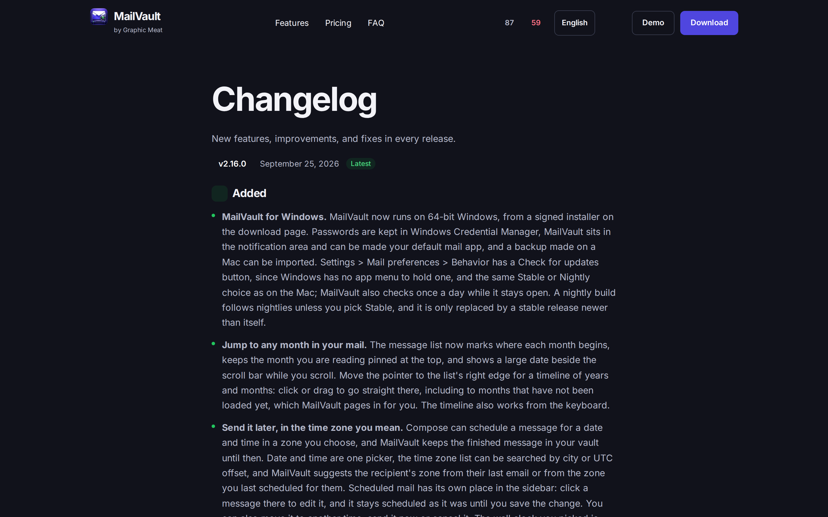 MailVault — changelog