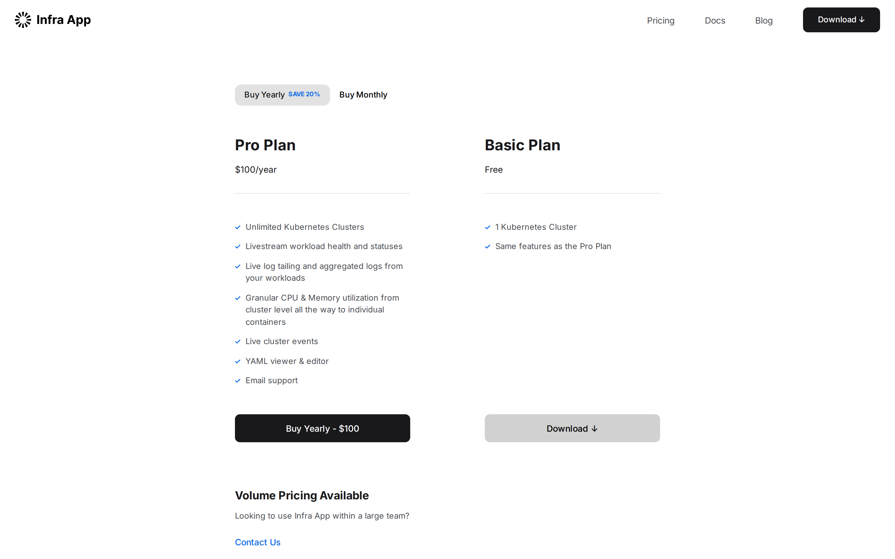 Infra App — pricing