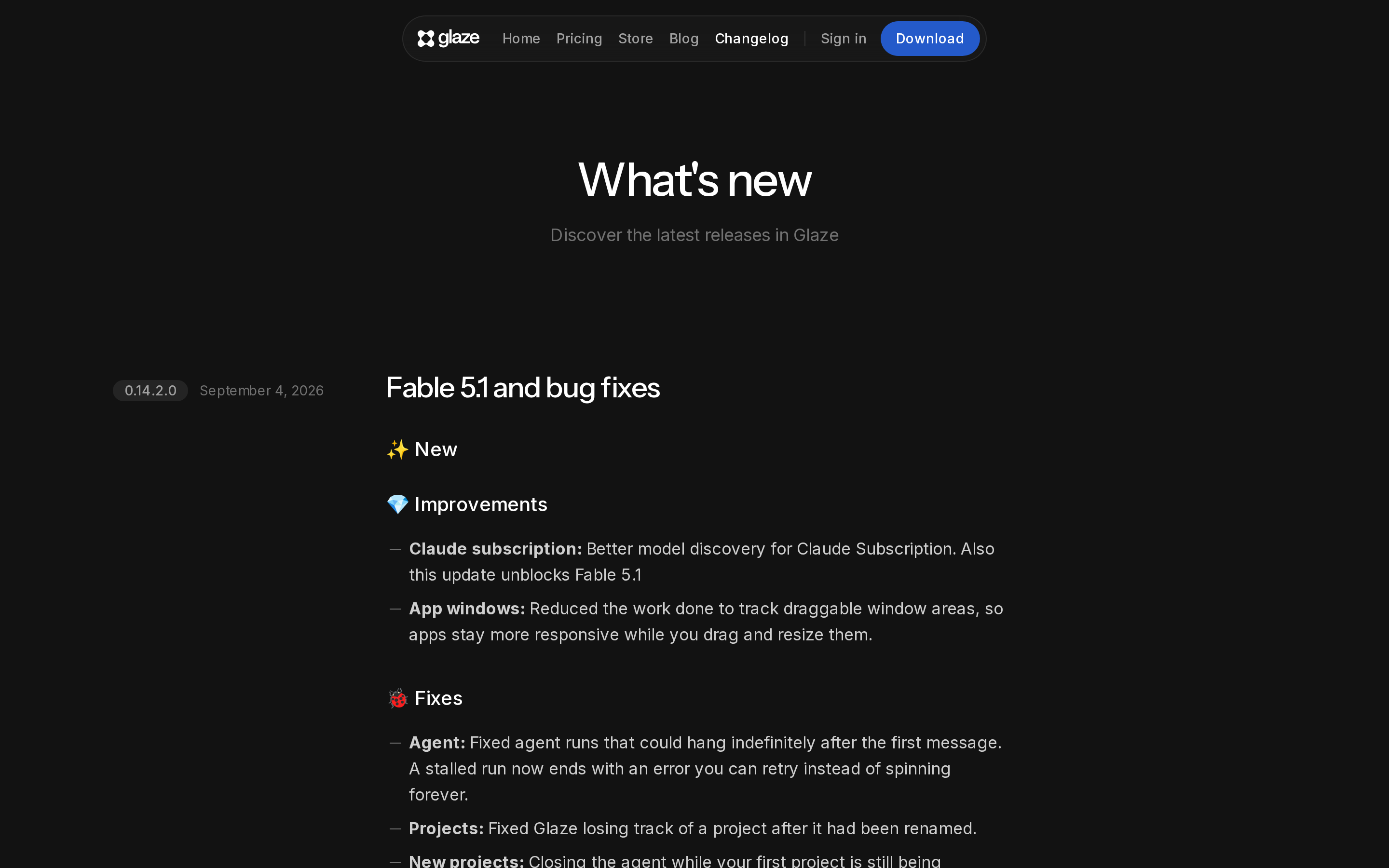 Glaze — changelog