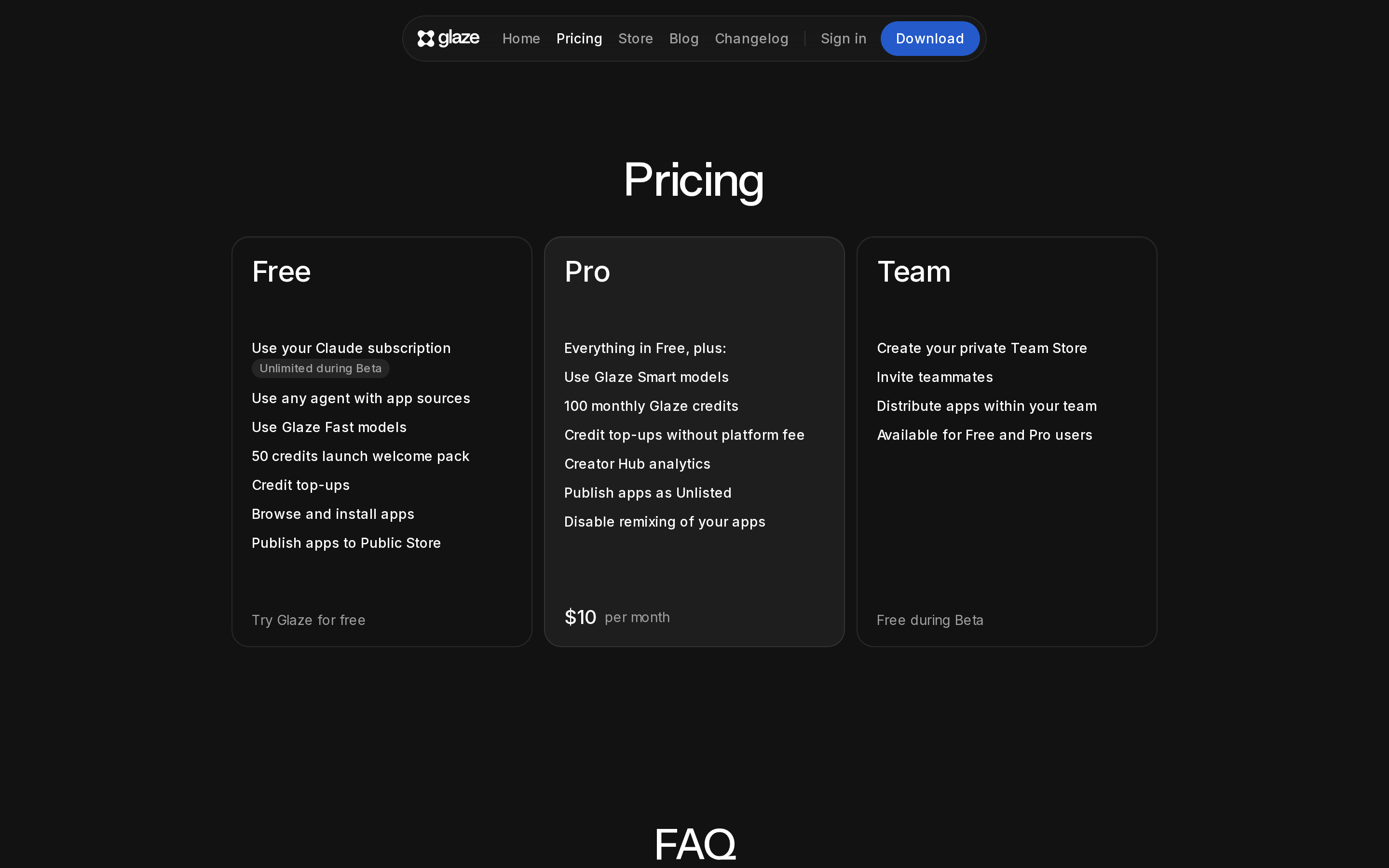 Glaze — pricing