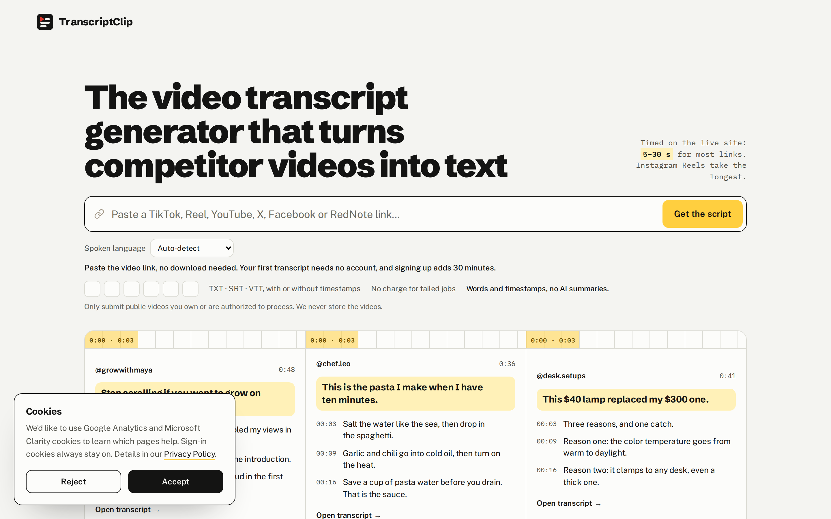 TranscriptClip — hero