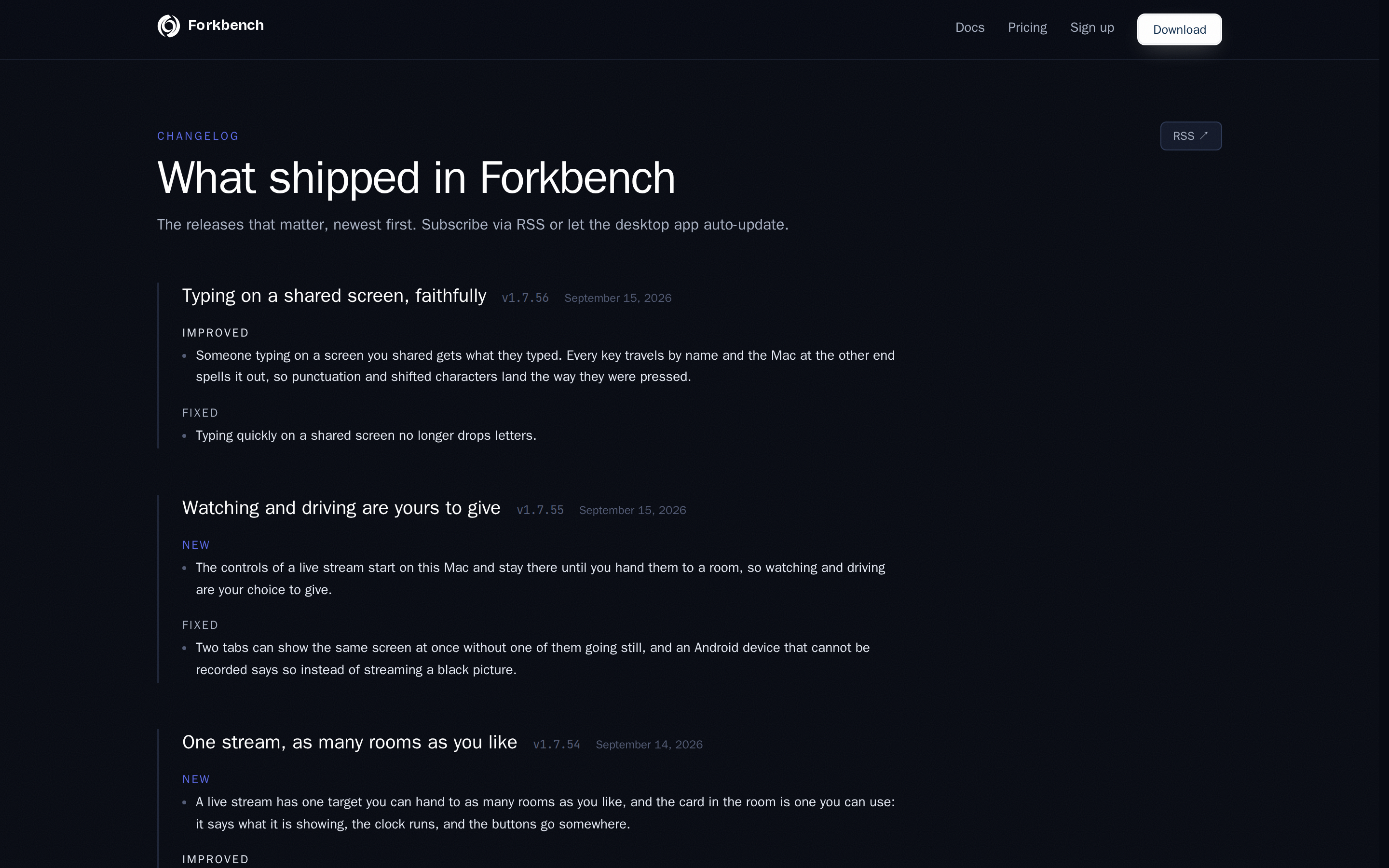 Forkbench — changelog