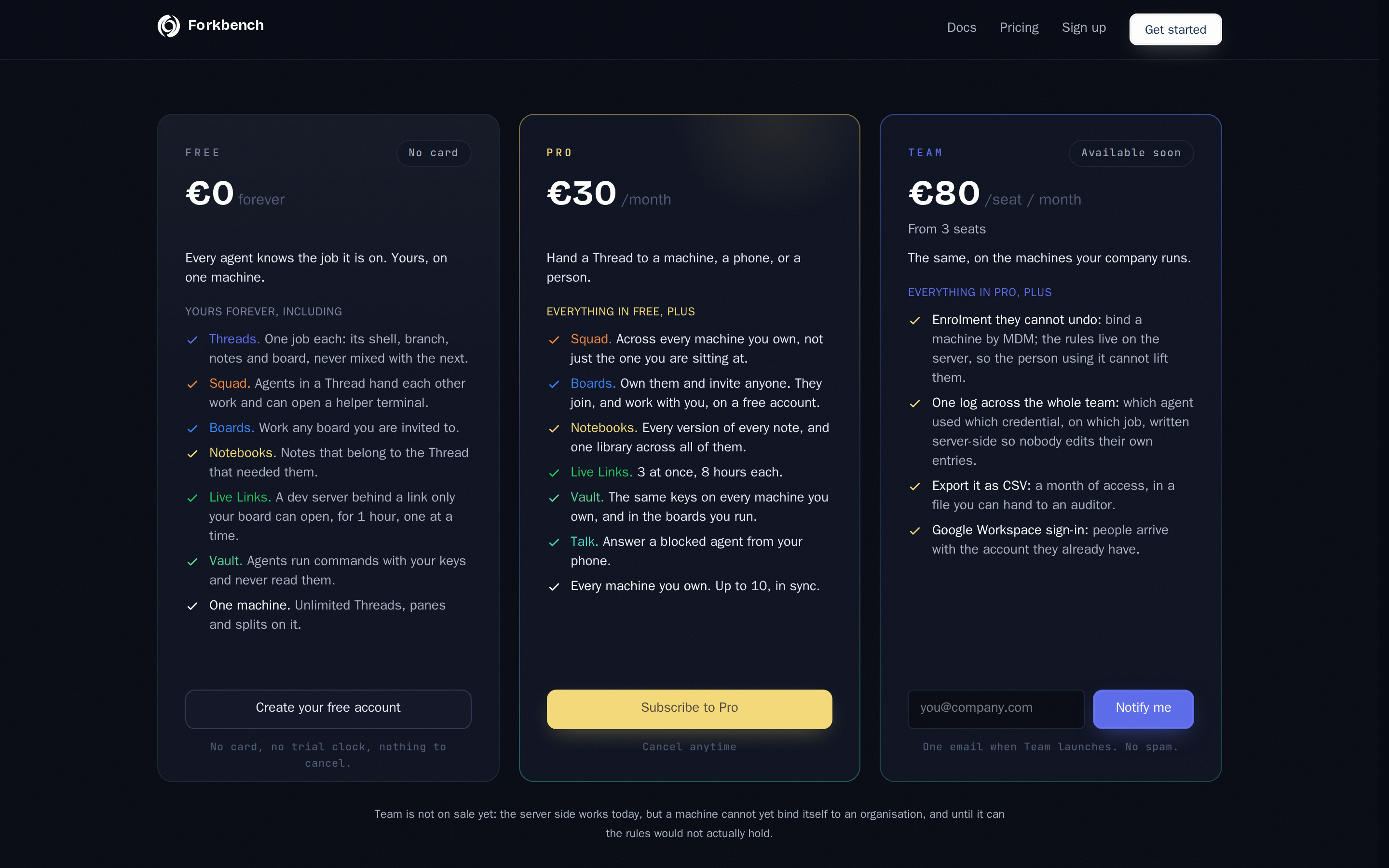 Forkbench — pricing