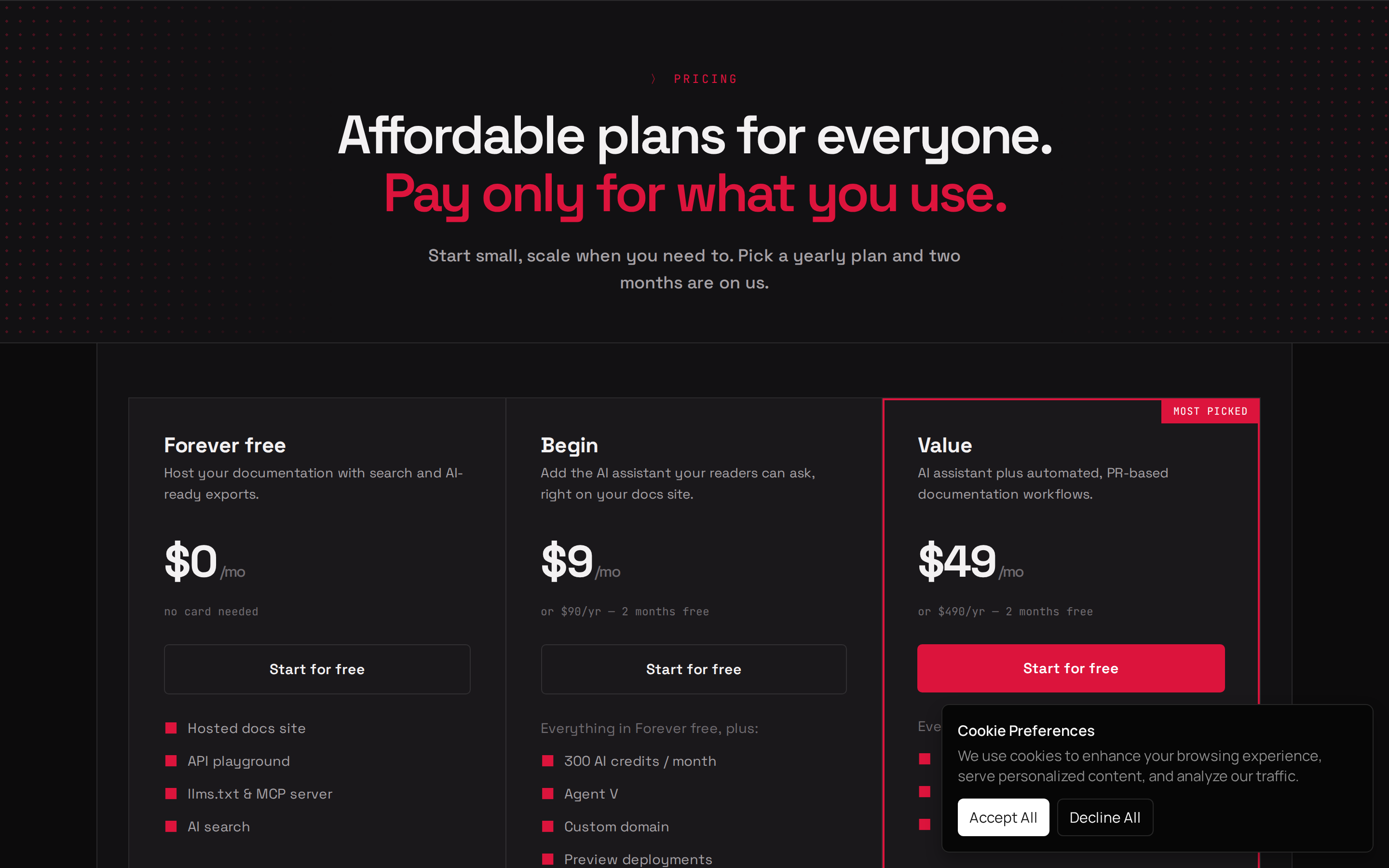 Velu — pricing