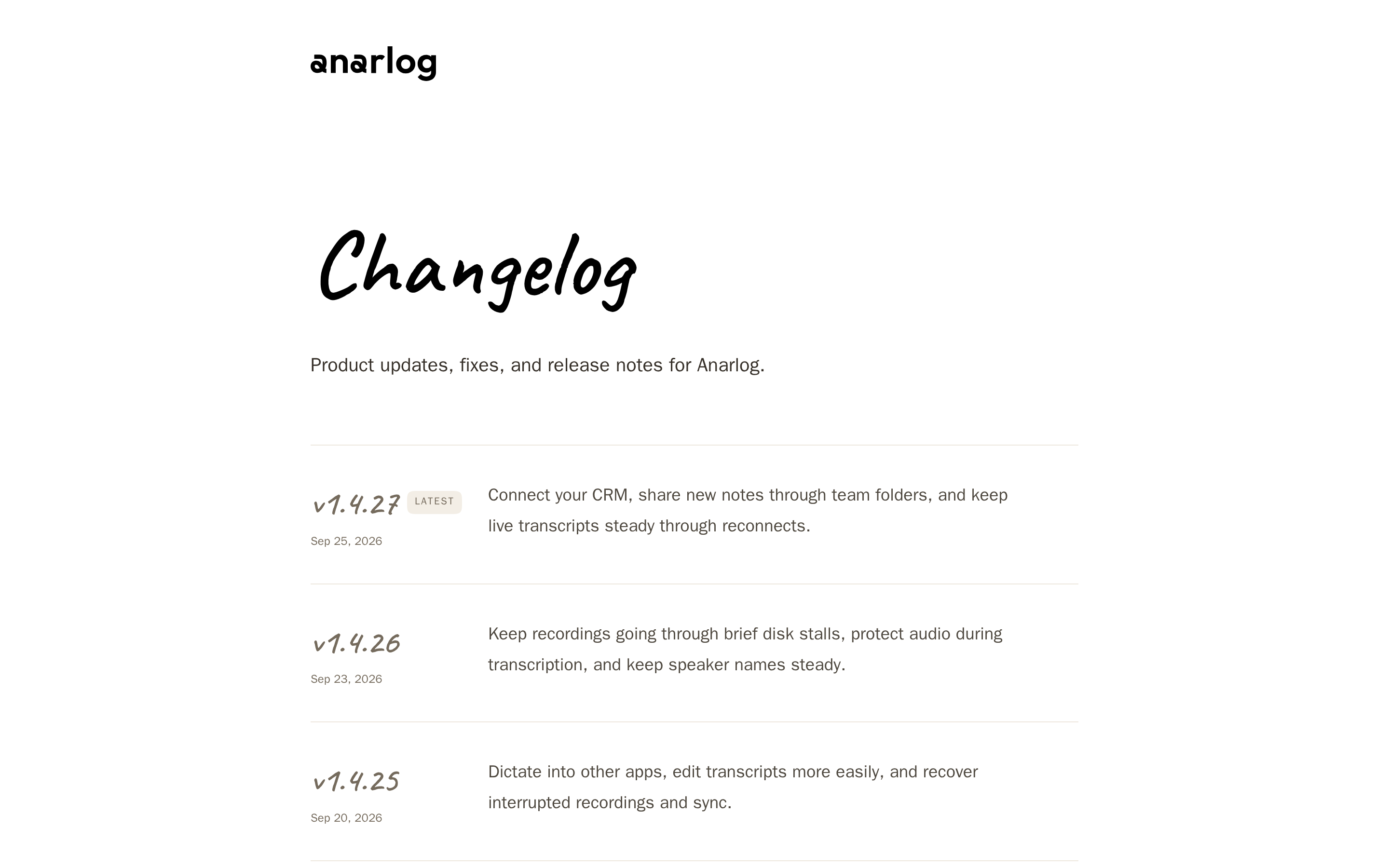 Anarlog — changelog