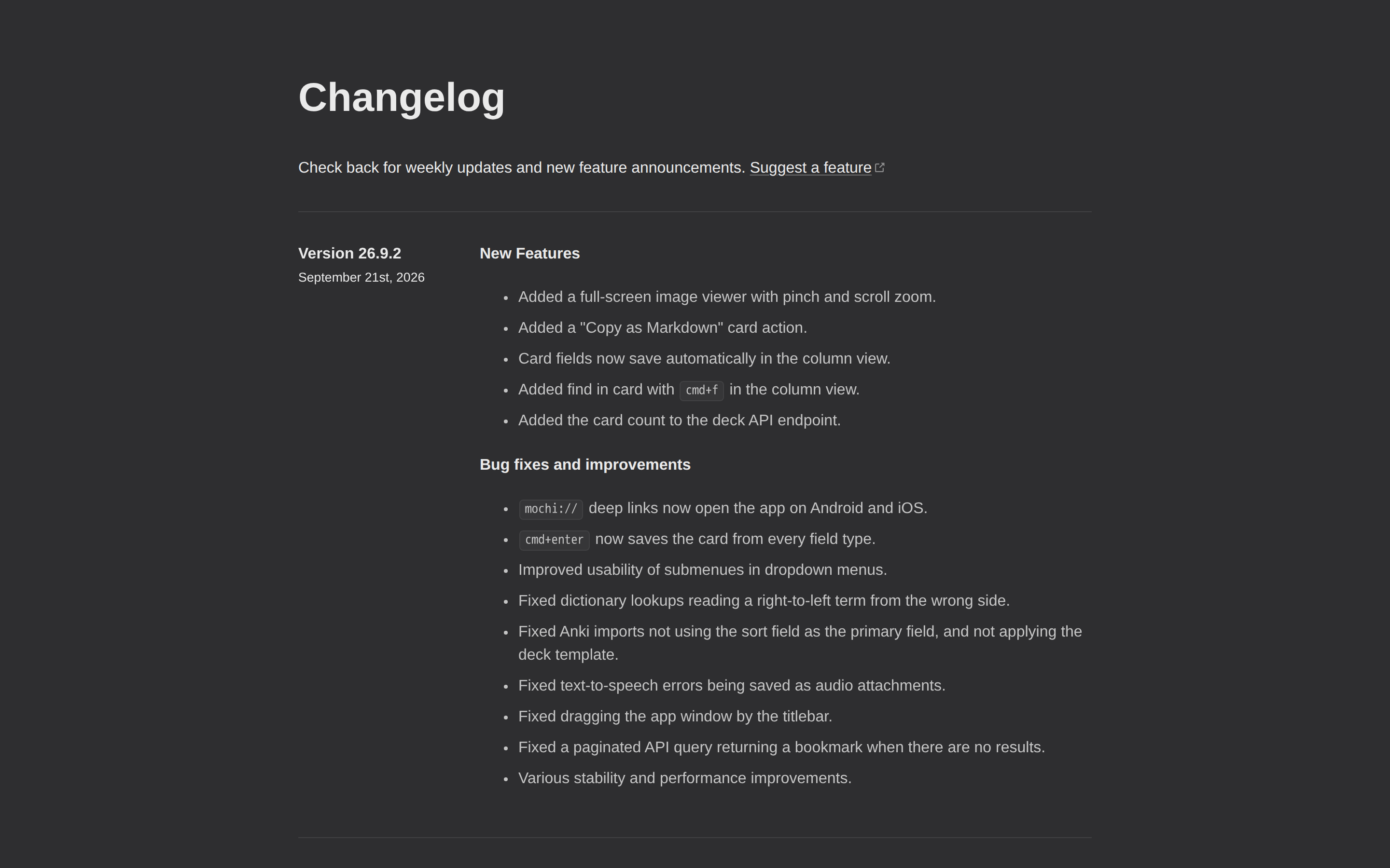 Mochi — changelog