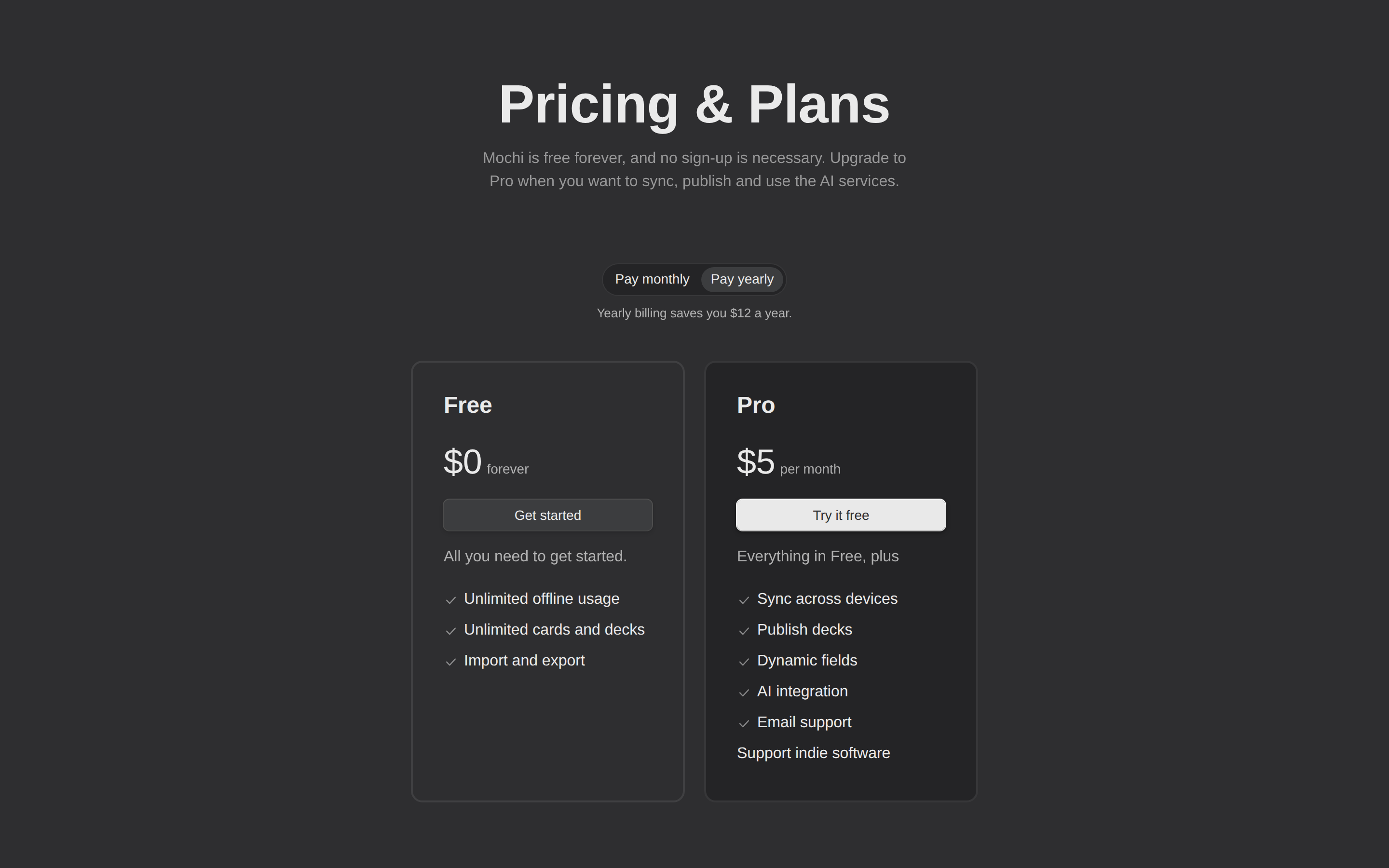 Mochi — pricing