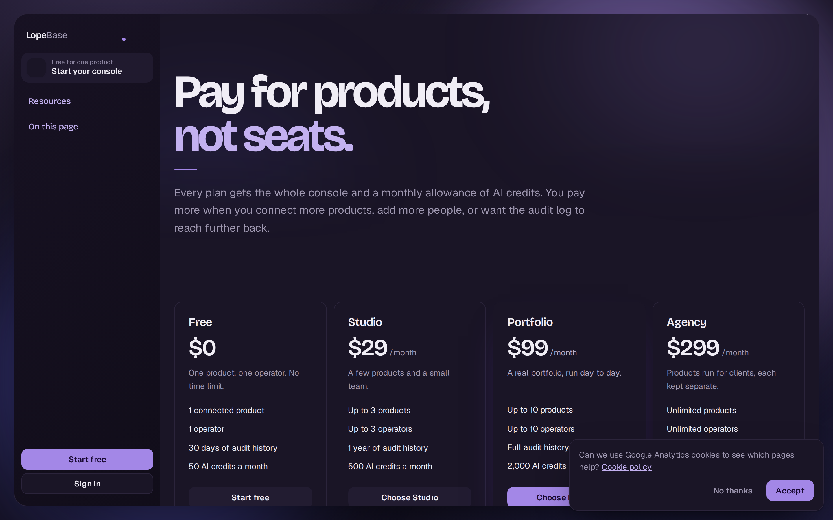 LopeBase — pricing