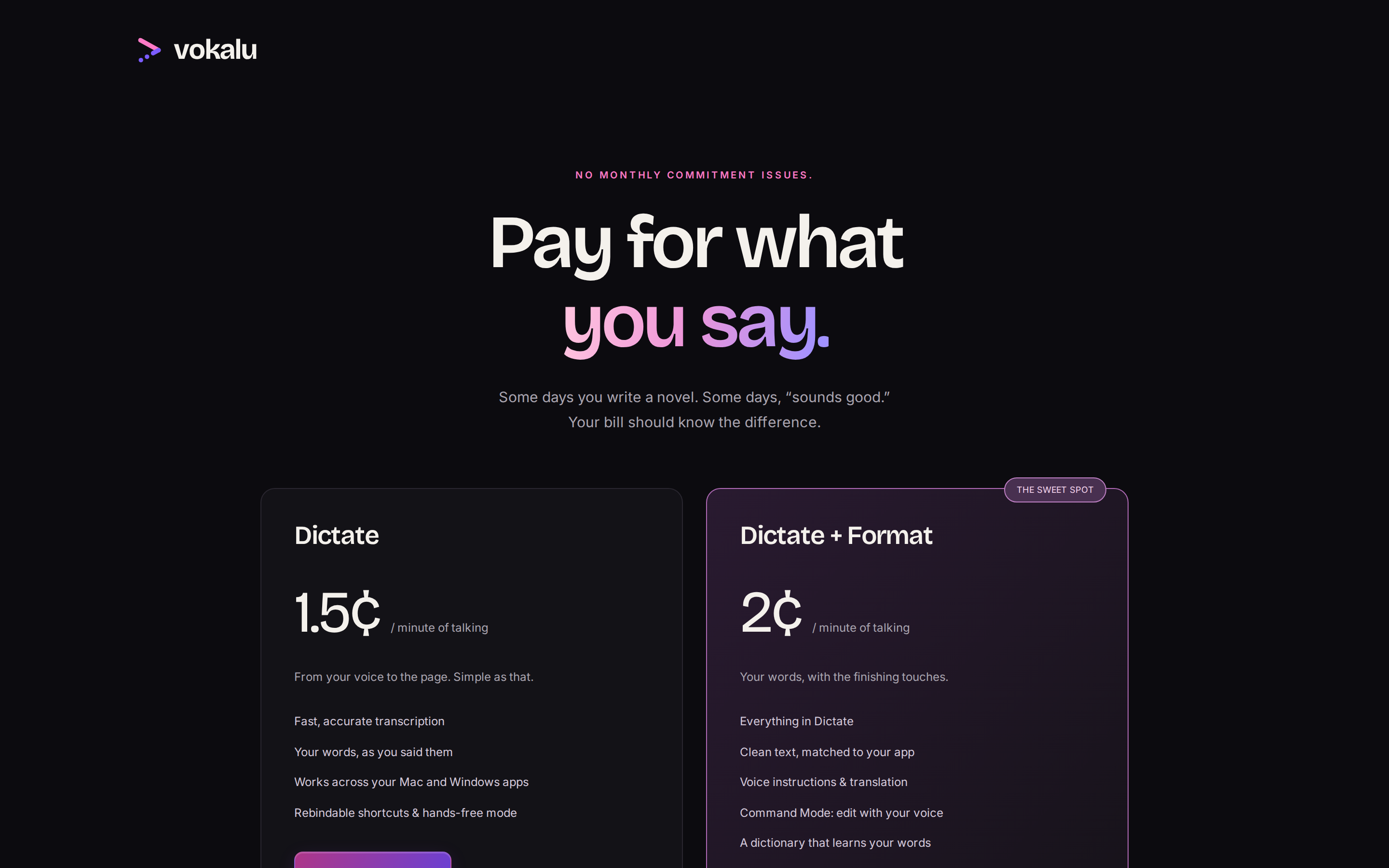 Vokalu — pricing