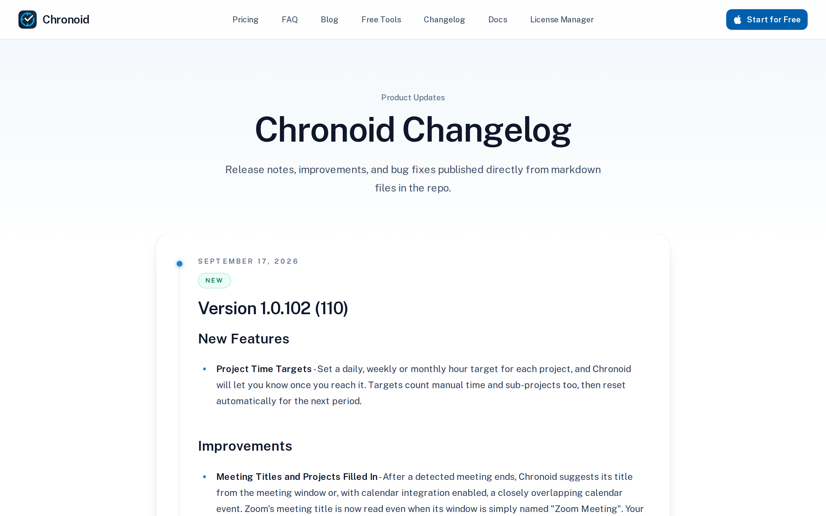 Chronoid — changelog