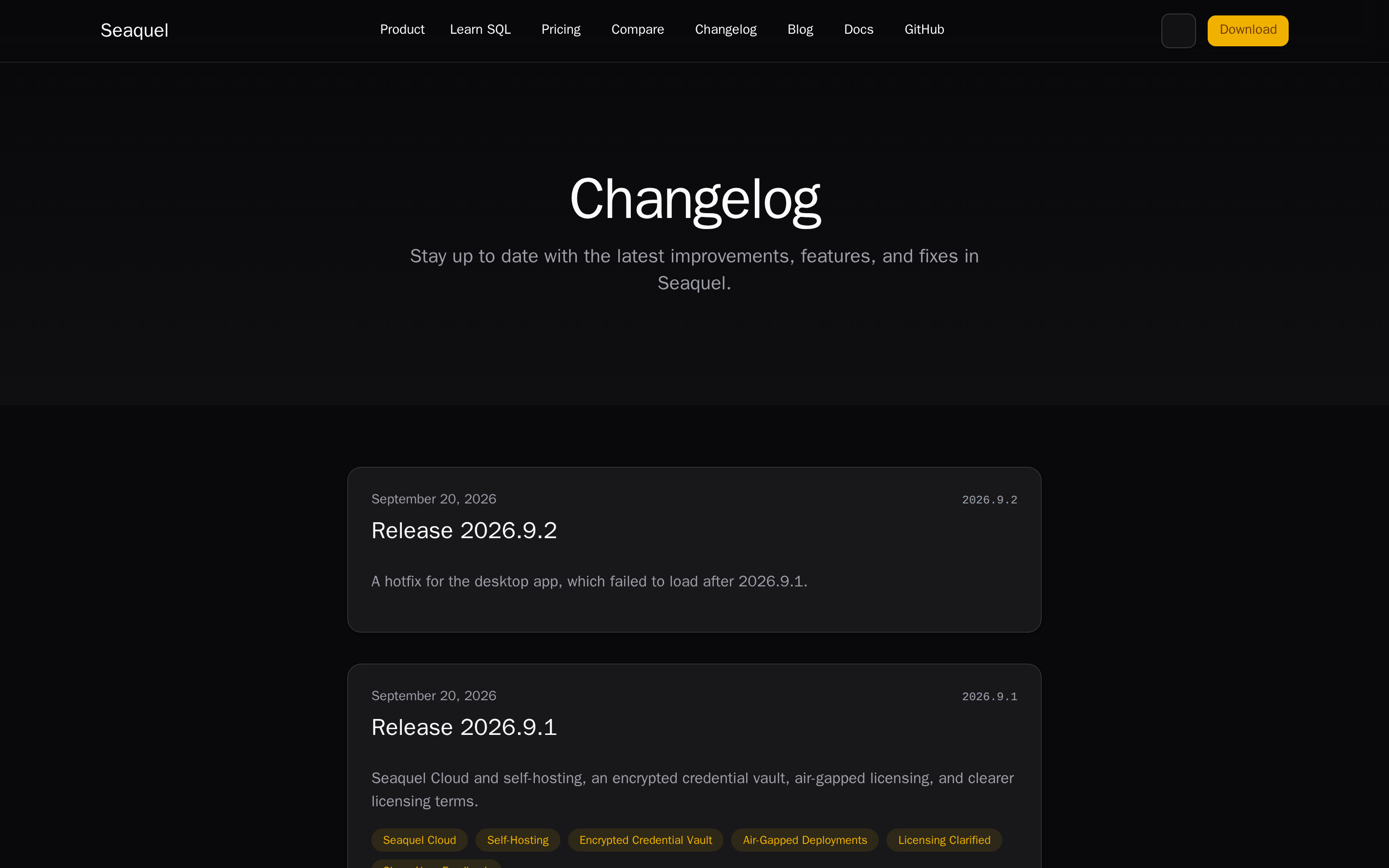 Seaquel — changelog