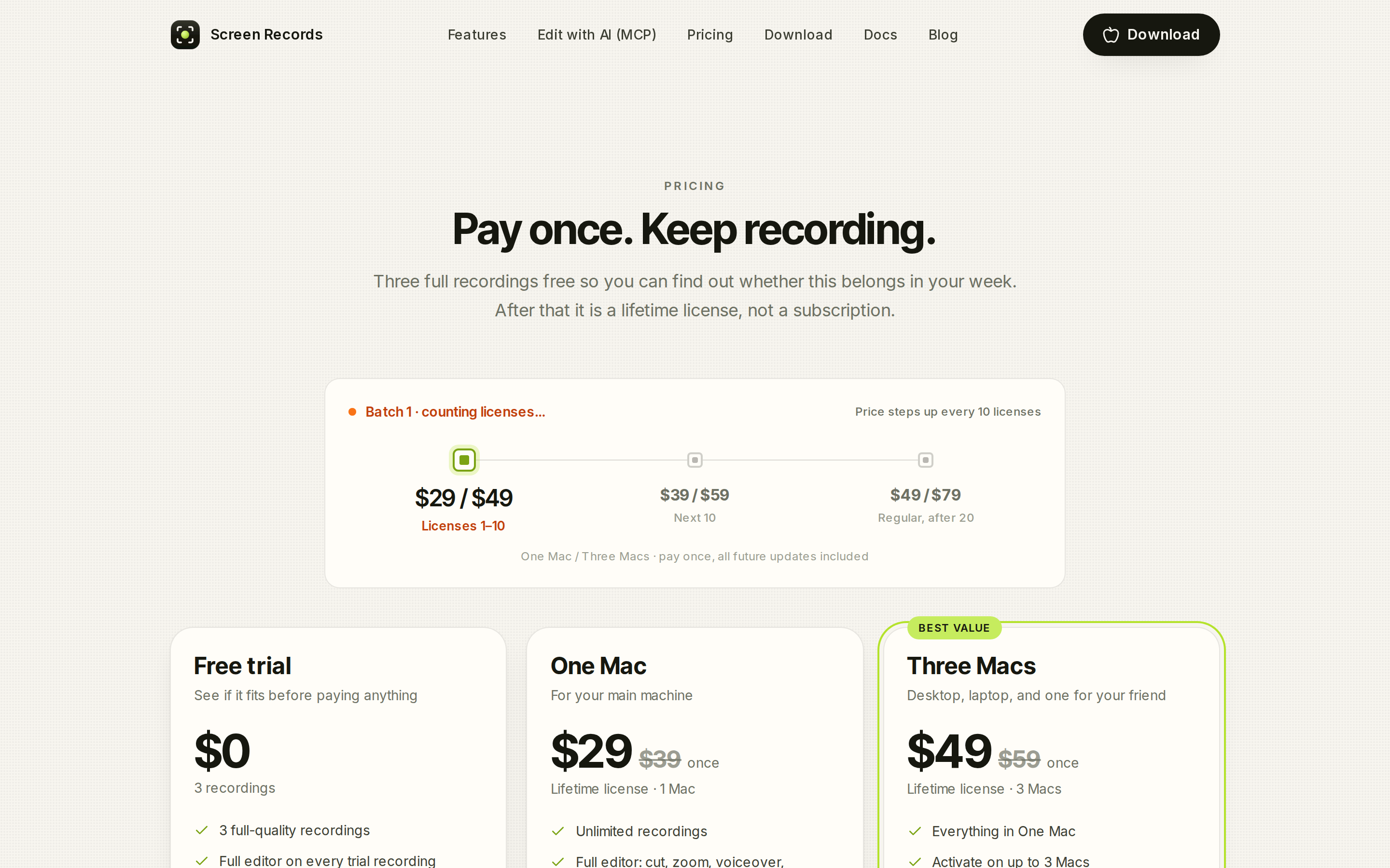 Screen Records — pricing