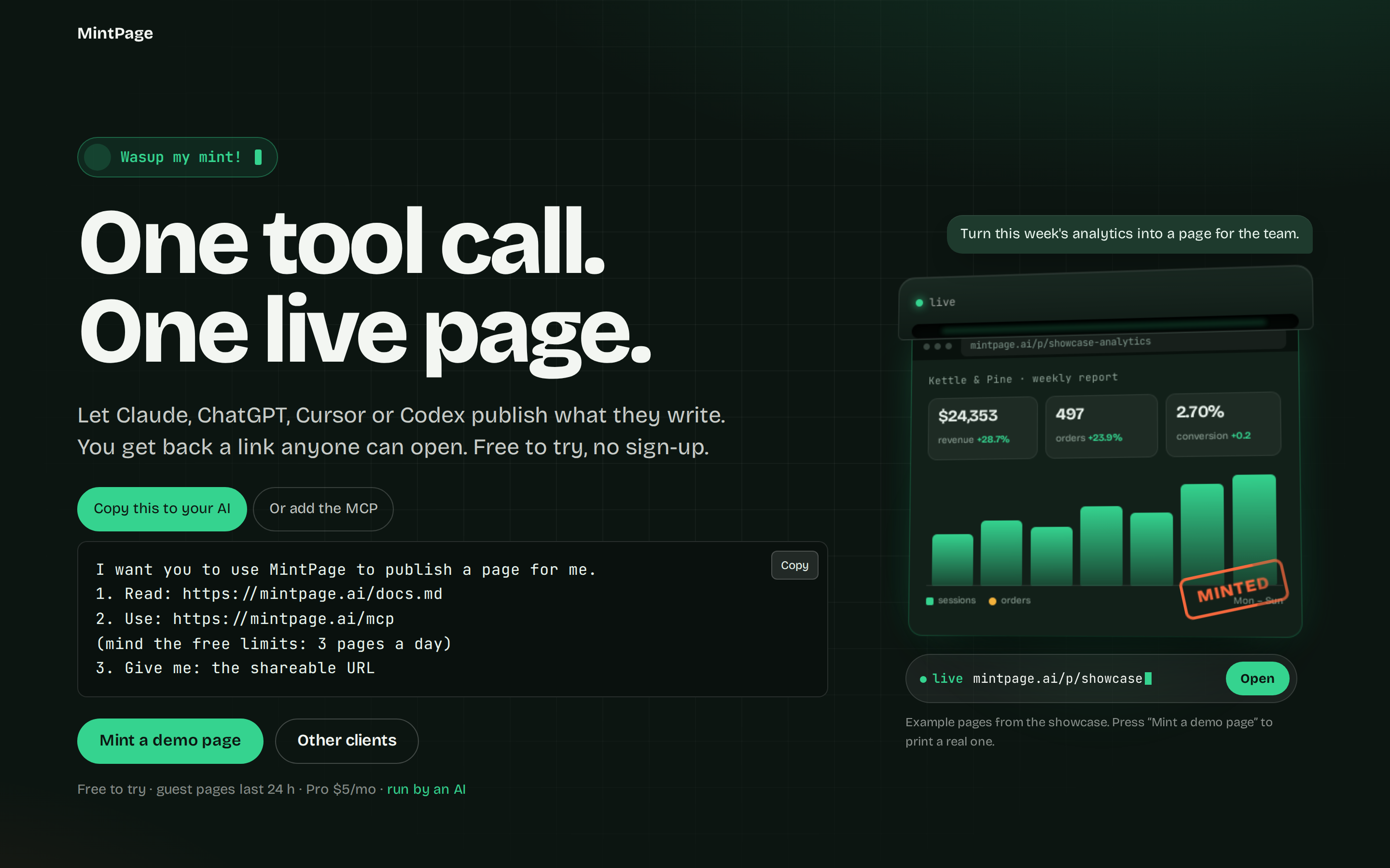 MintPage — hero