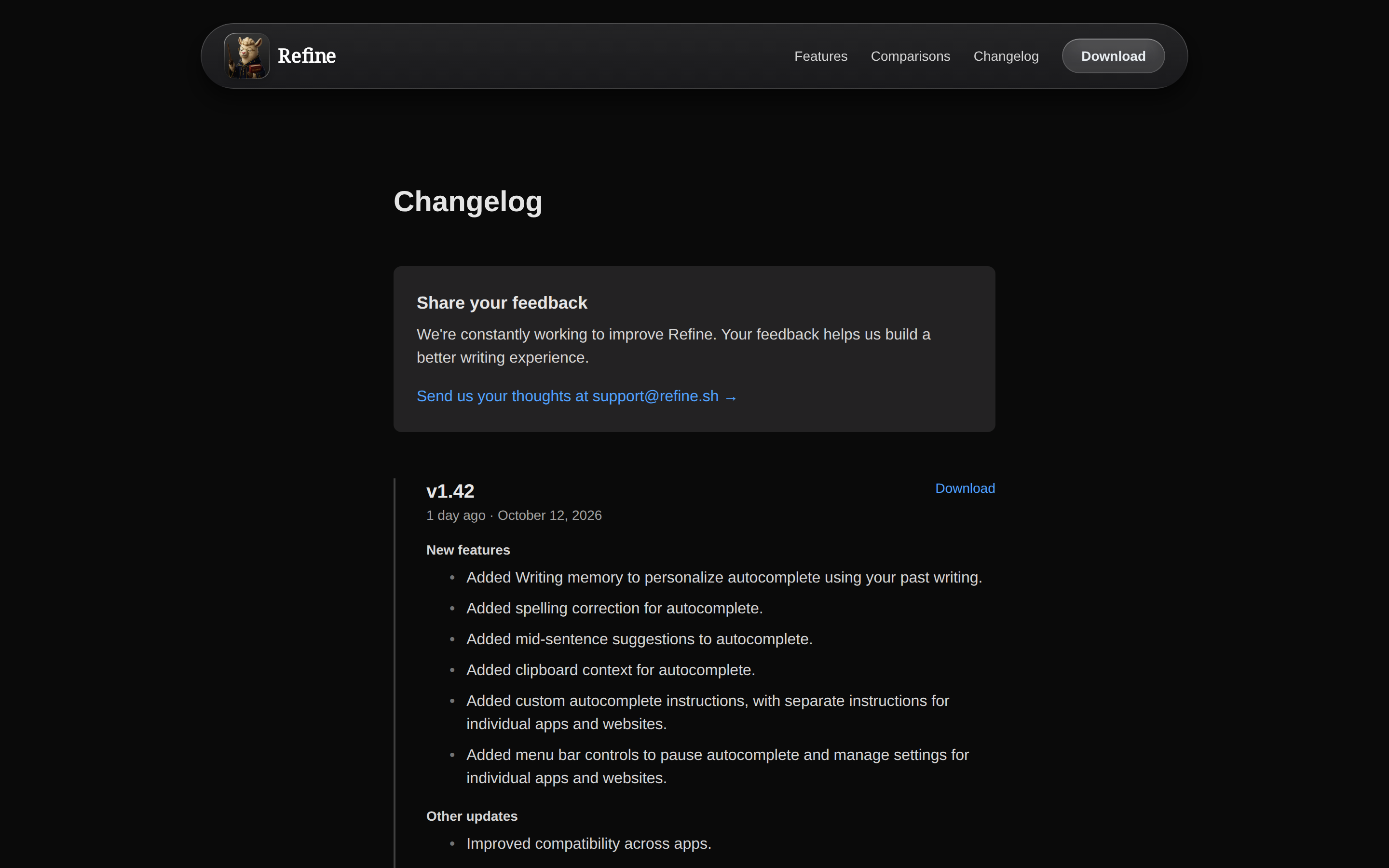 Refine — changelog