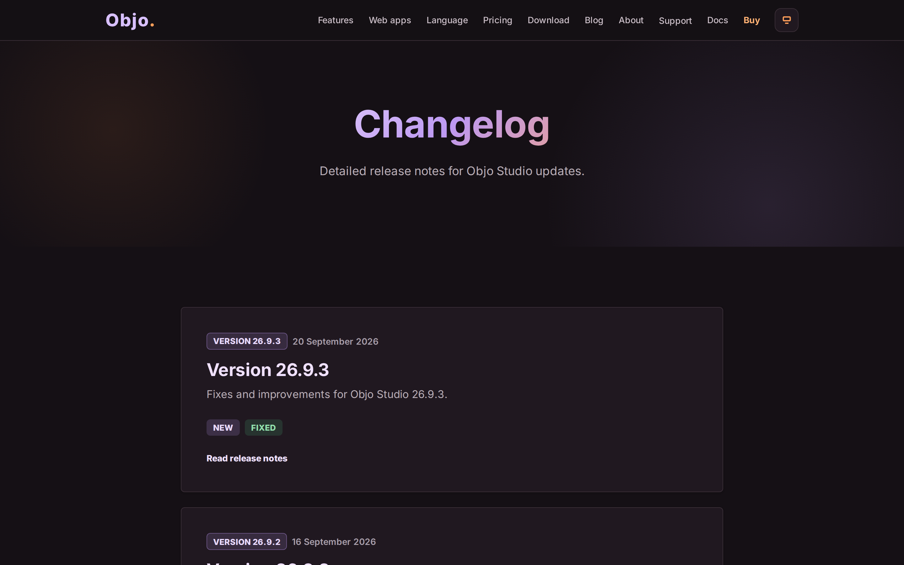 Objo Studio — changelog