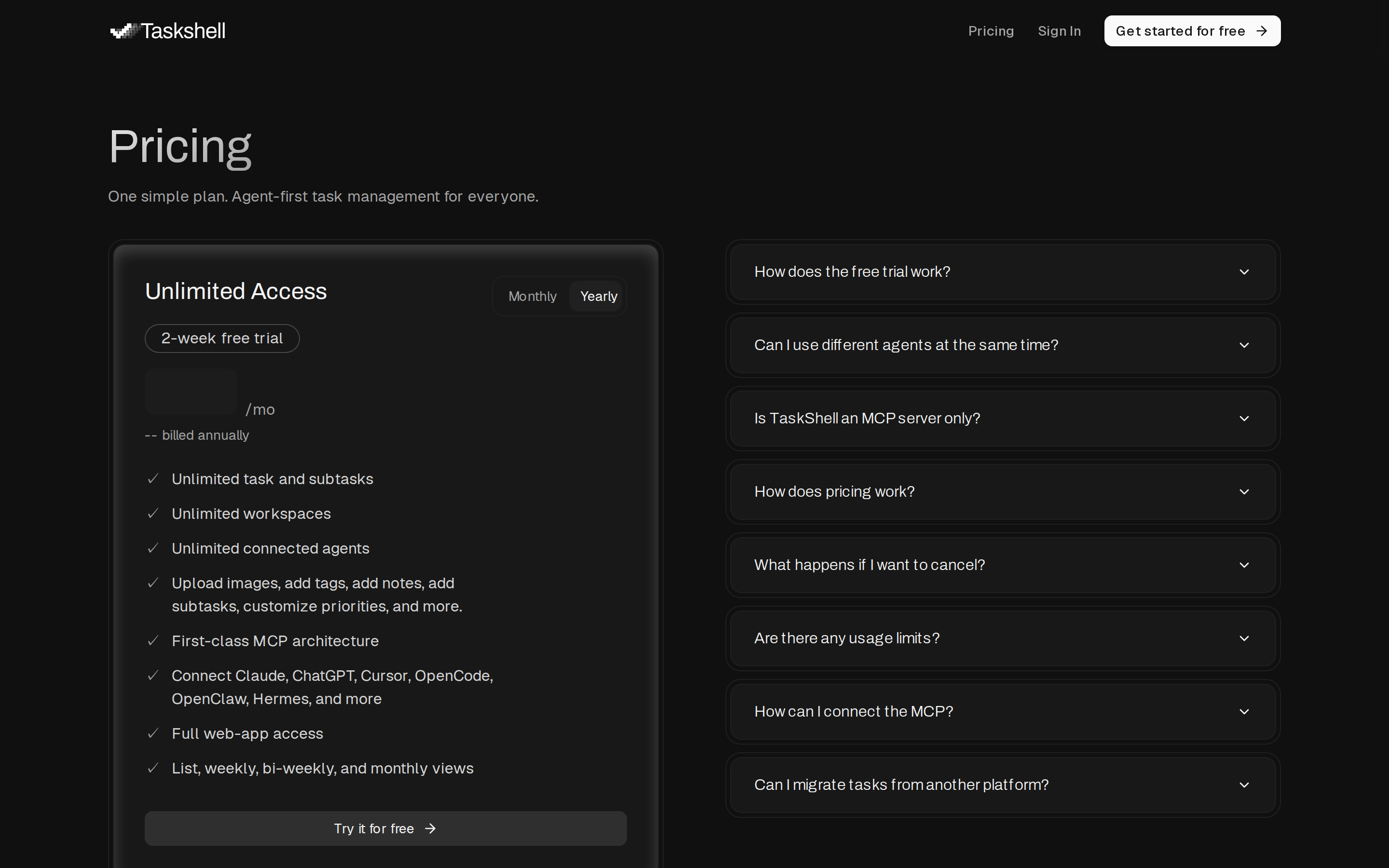 TaskShell — pricing