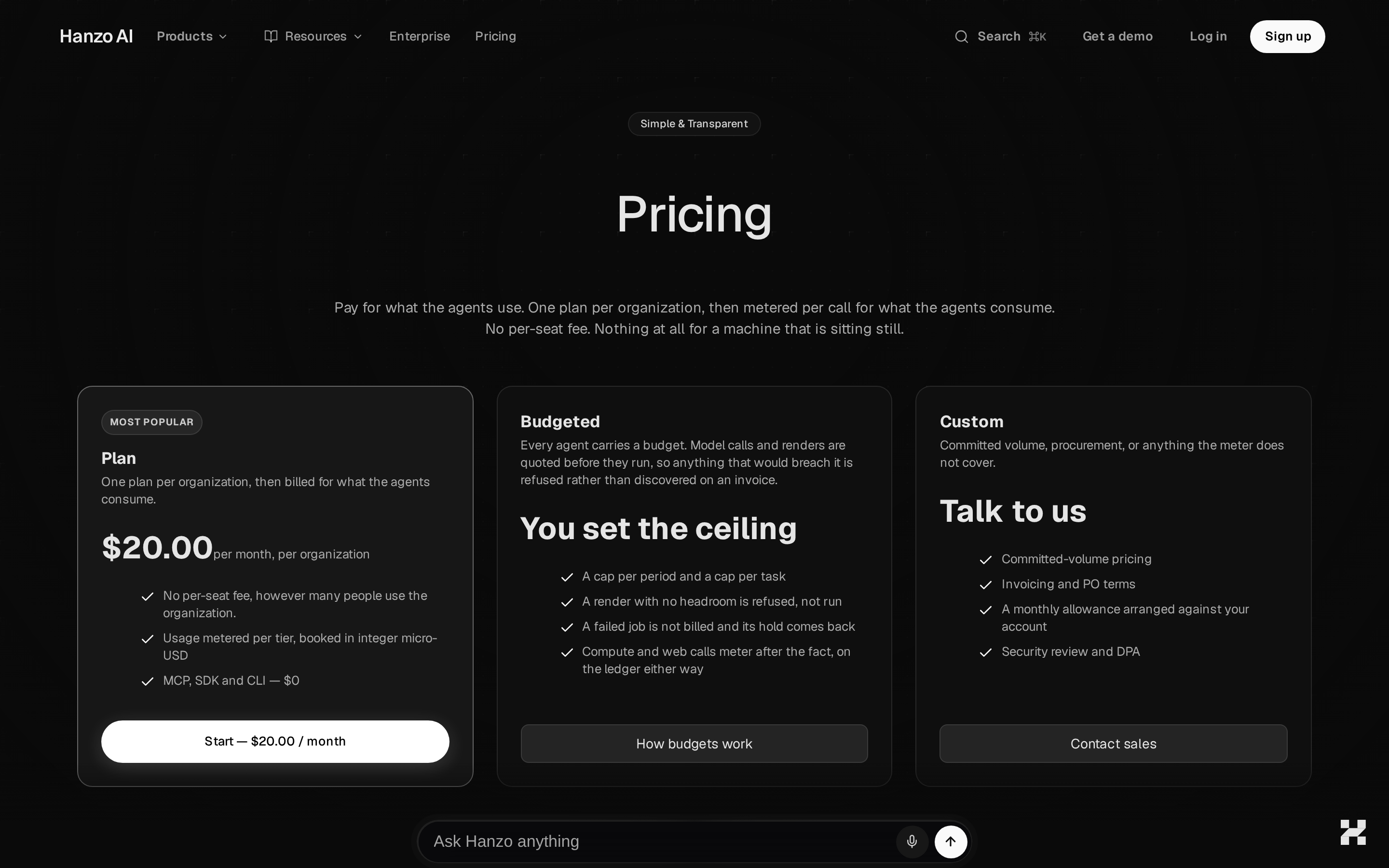 Hanzo — pricing