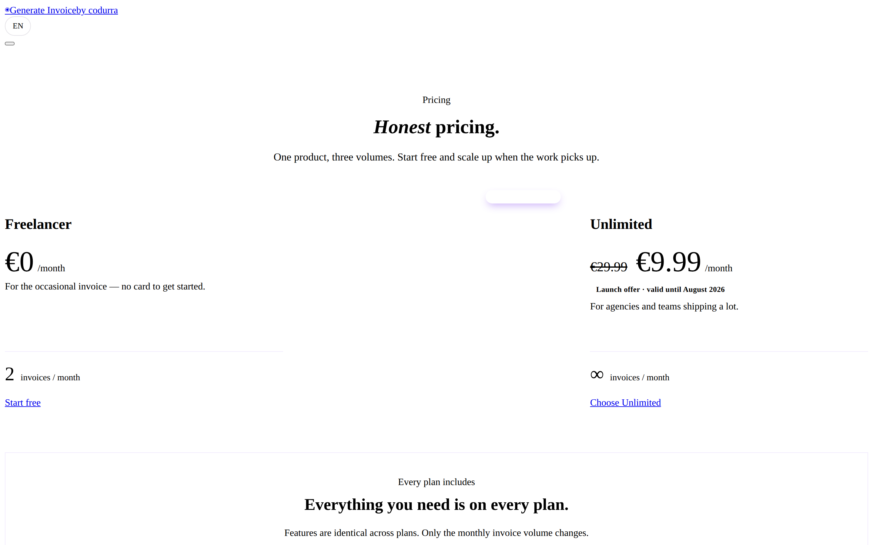 Generate Invoice — pricing