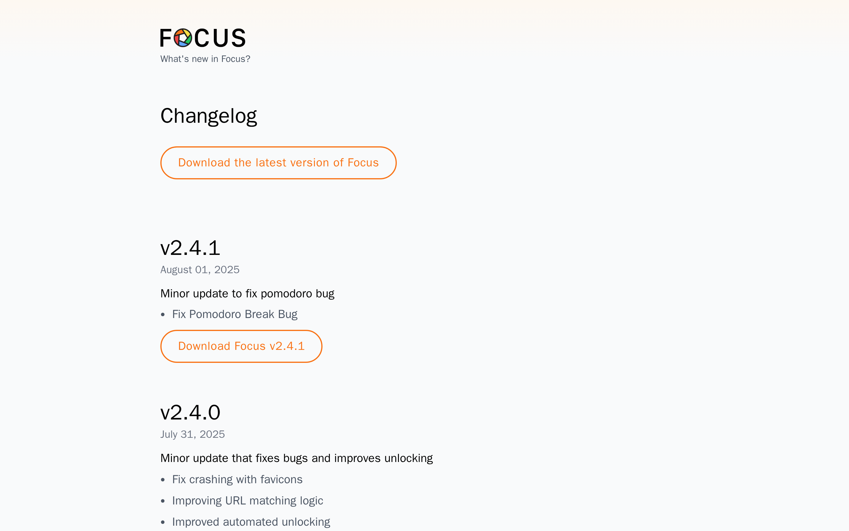 Focus — changelog