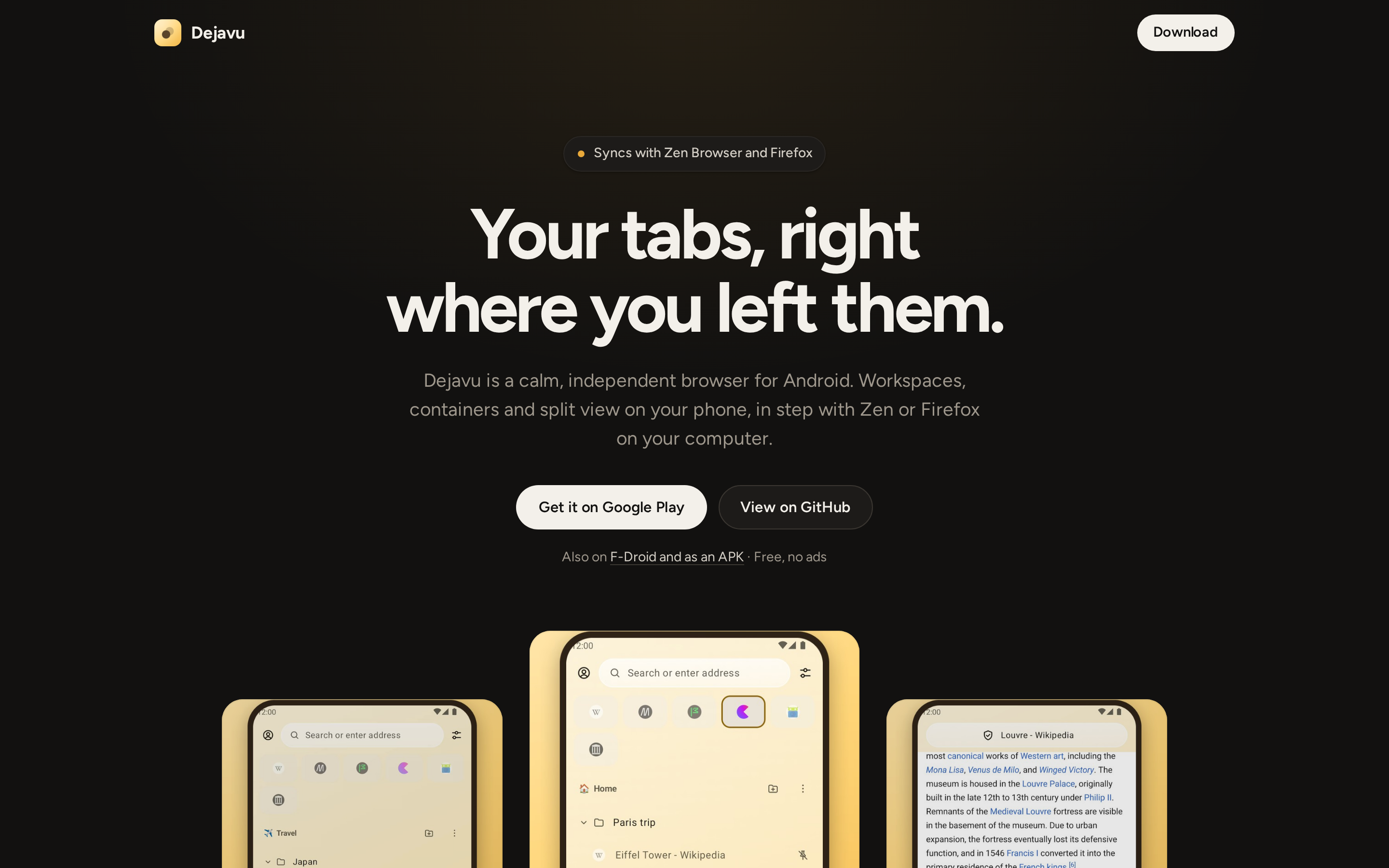 Dejavu Browser — hero