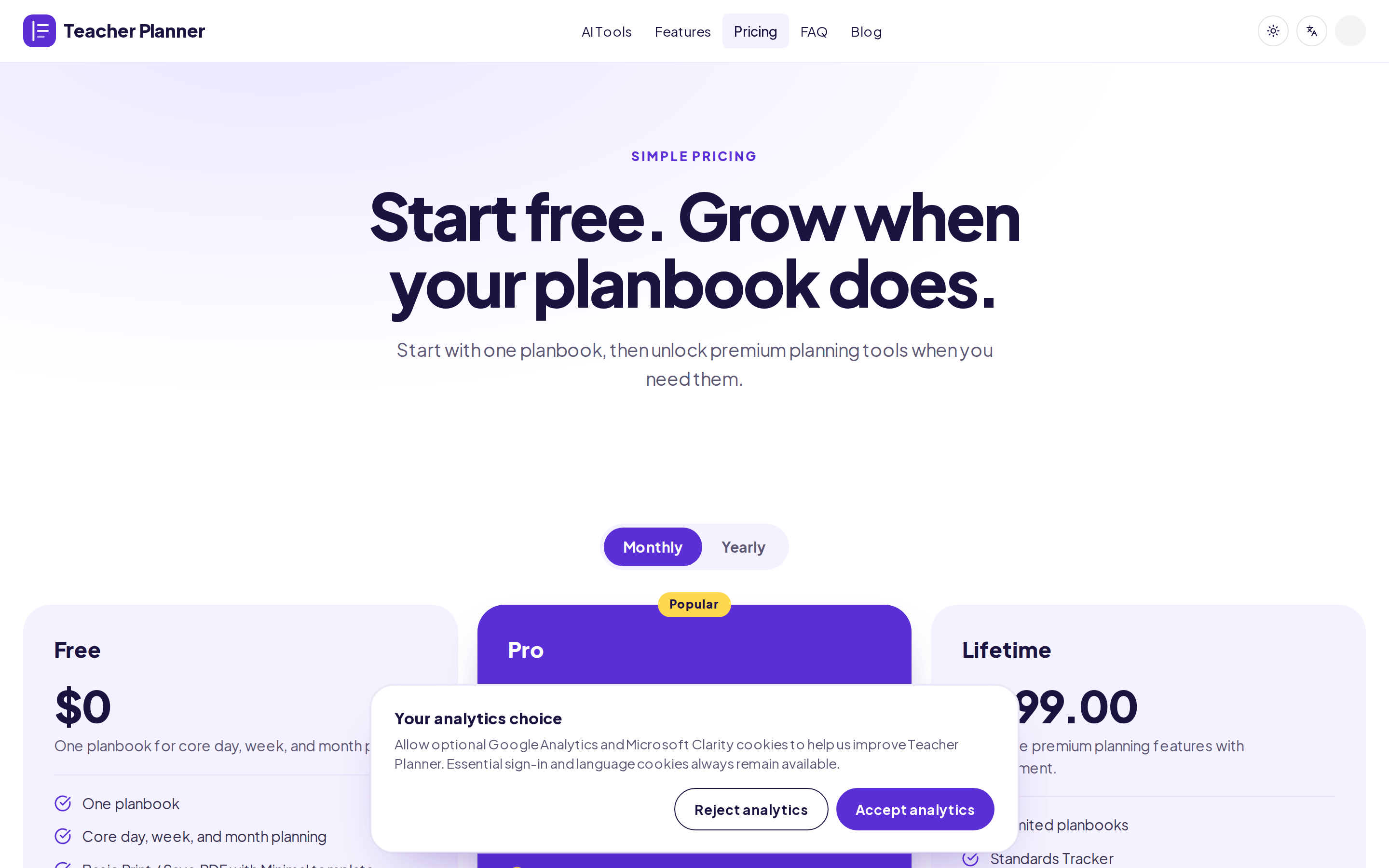 Teacher Planner — pricing