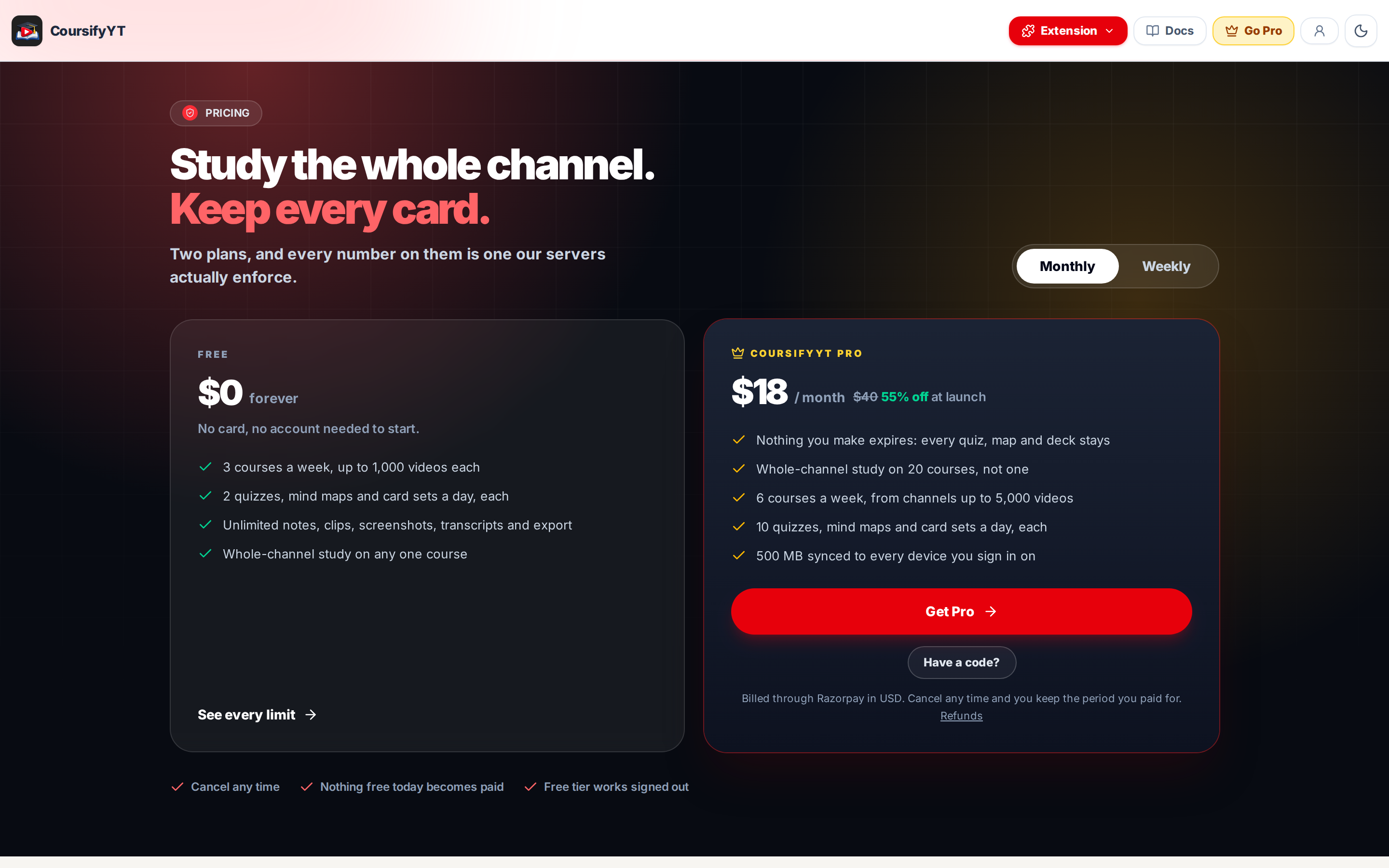 CoursifyYT — pricing