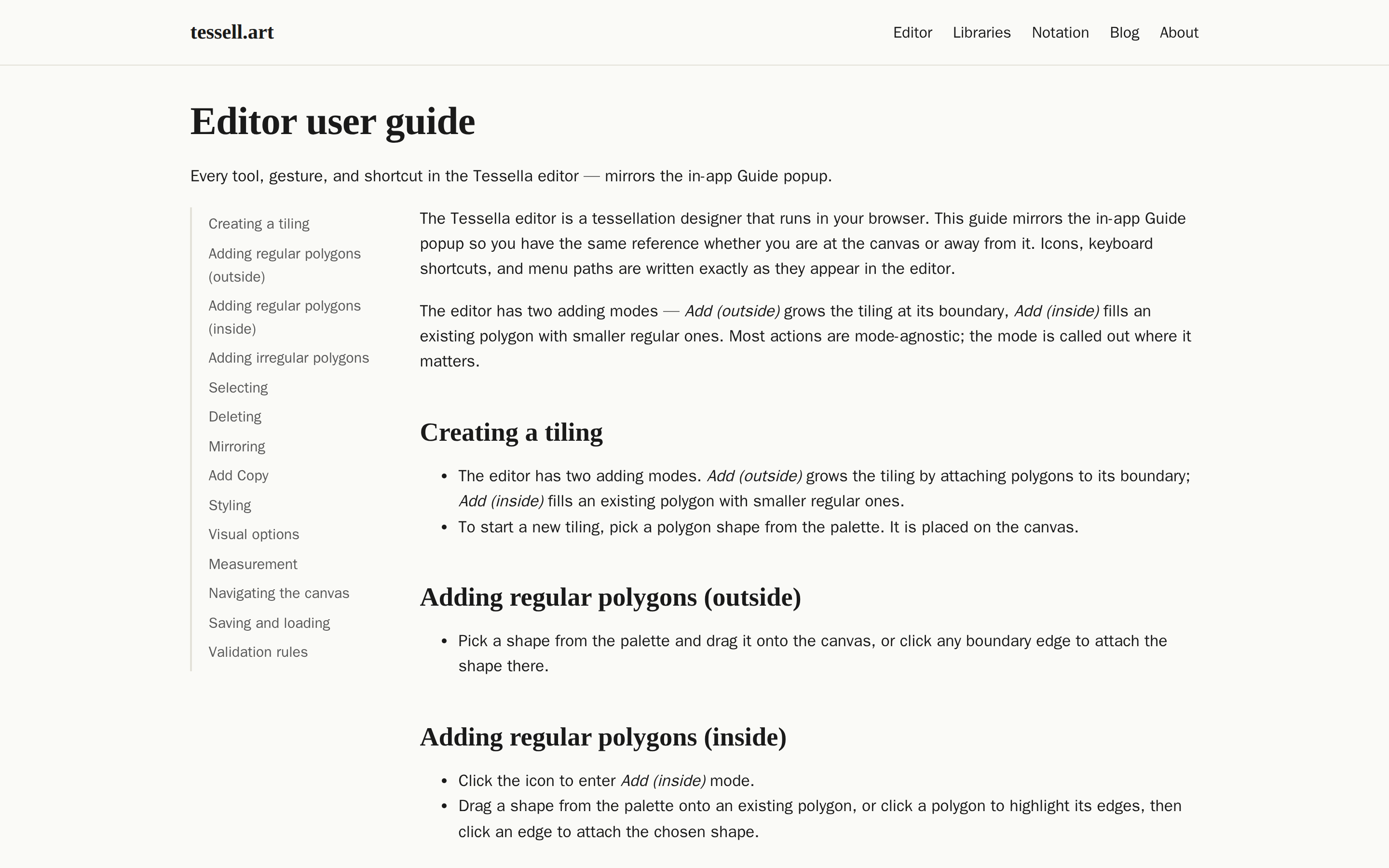 Tessella editor — docs