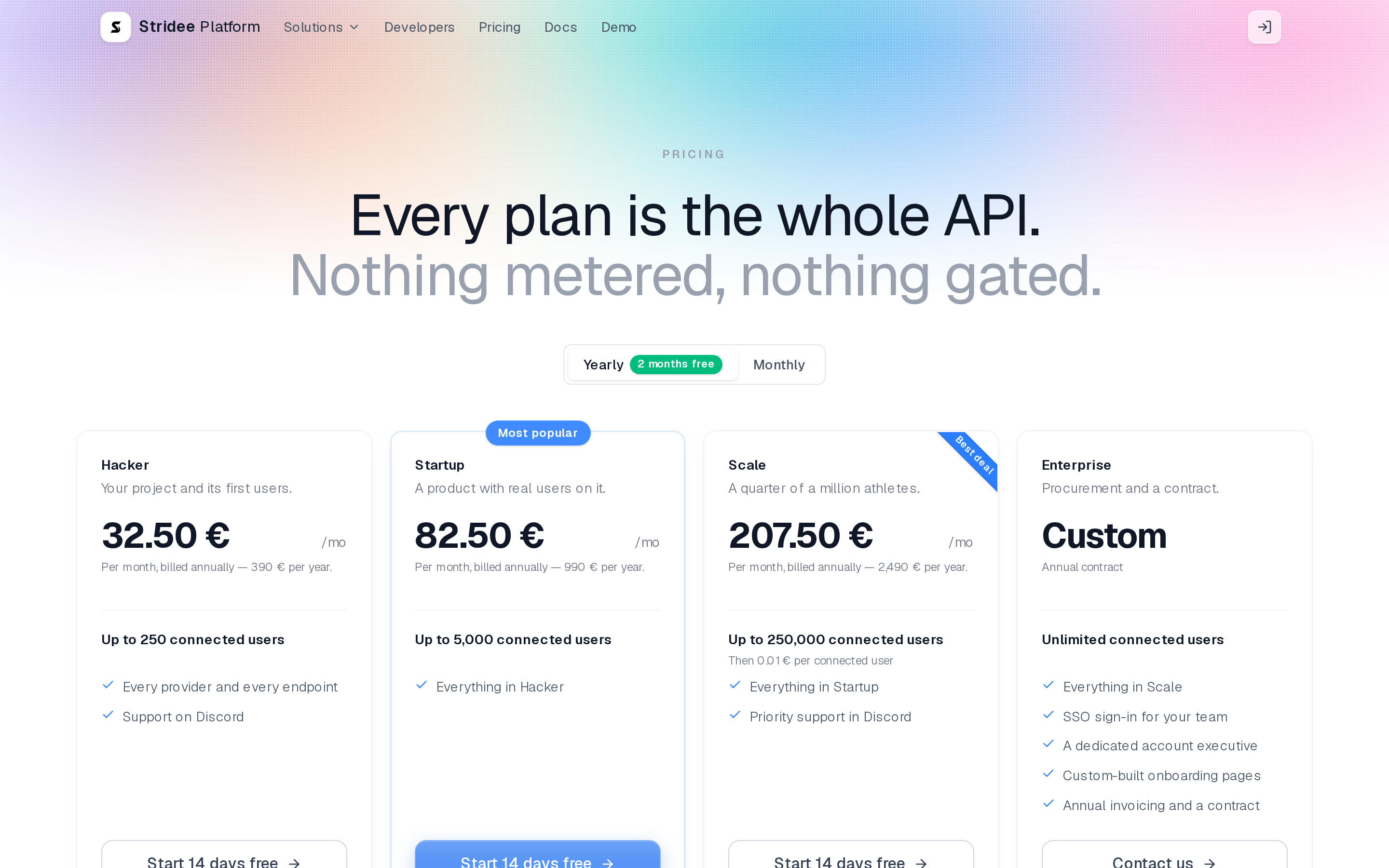 Stridee Developer Platform — pricing