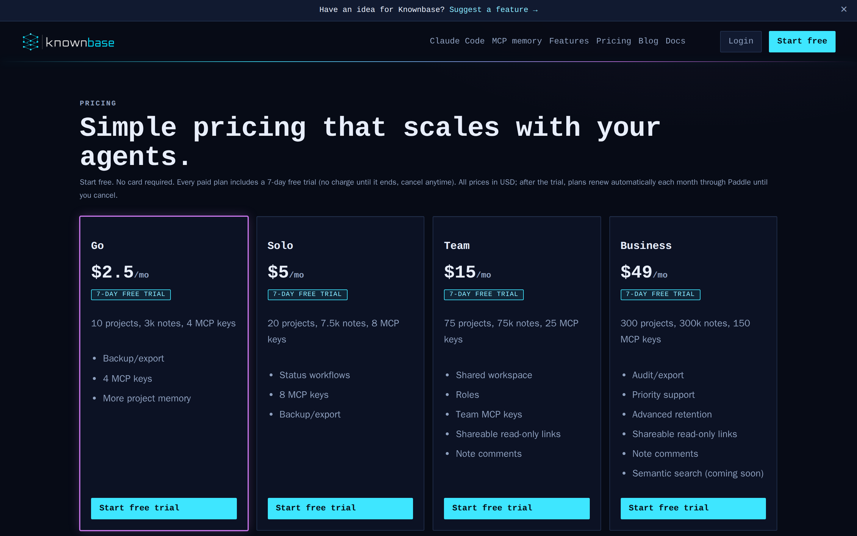 Knownbase — pricing