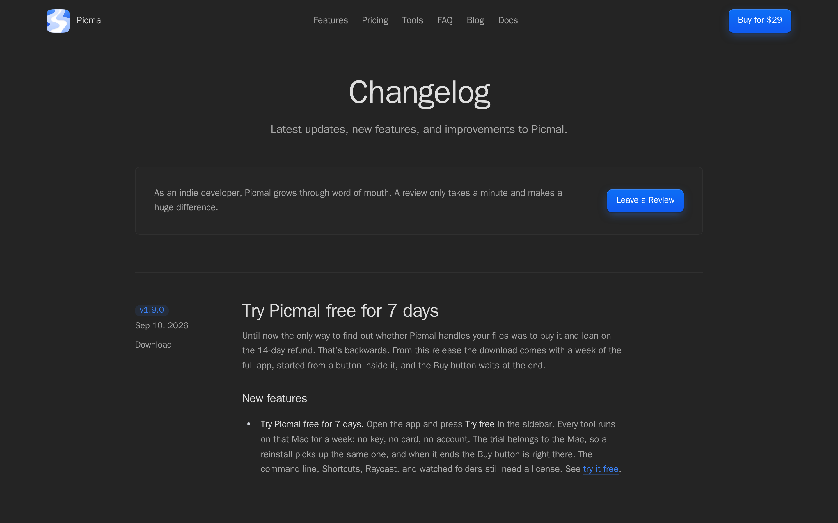 Picmal — changelog