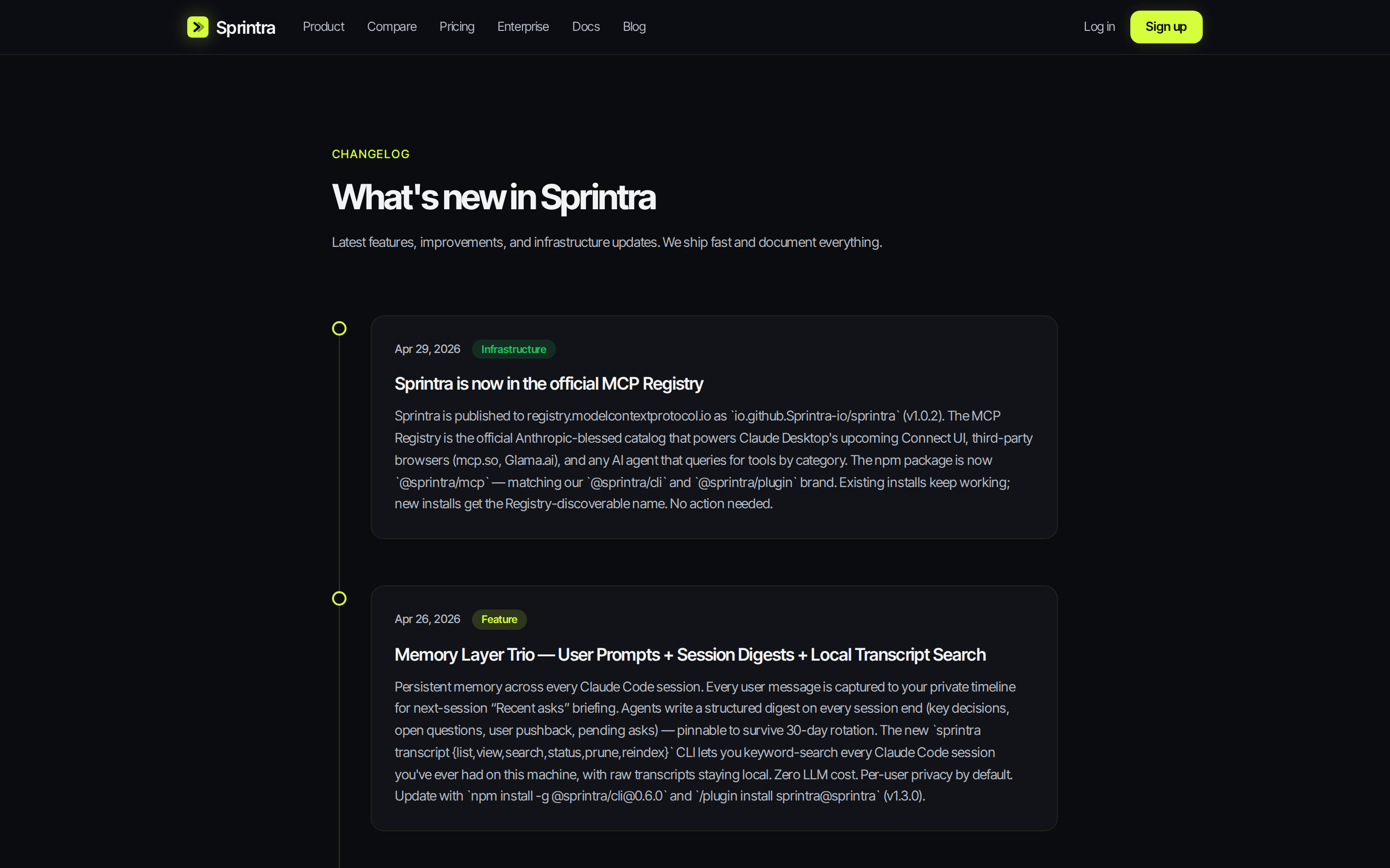 Sprintra — changelog