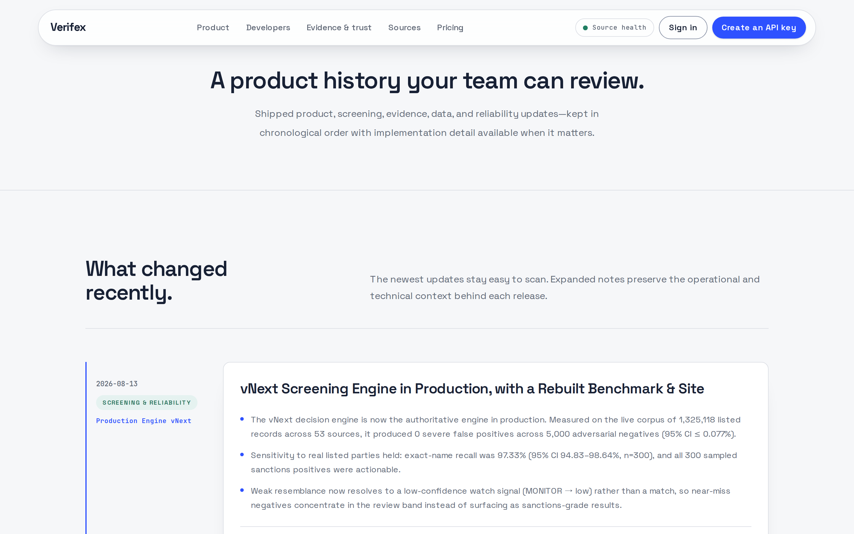 Verifex — changelog