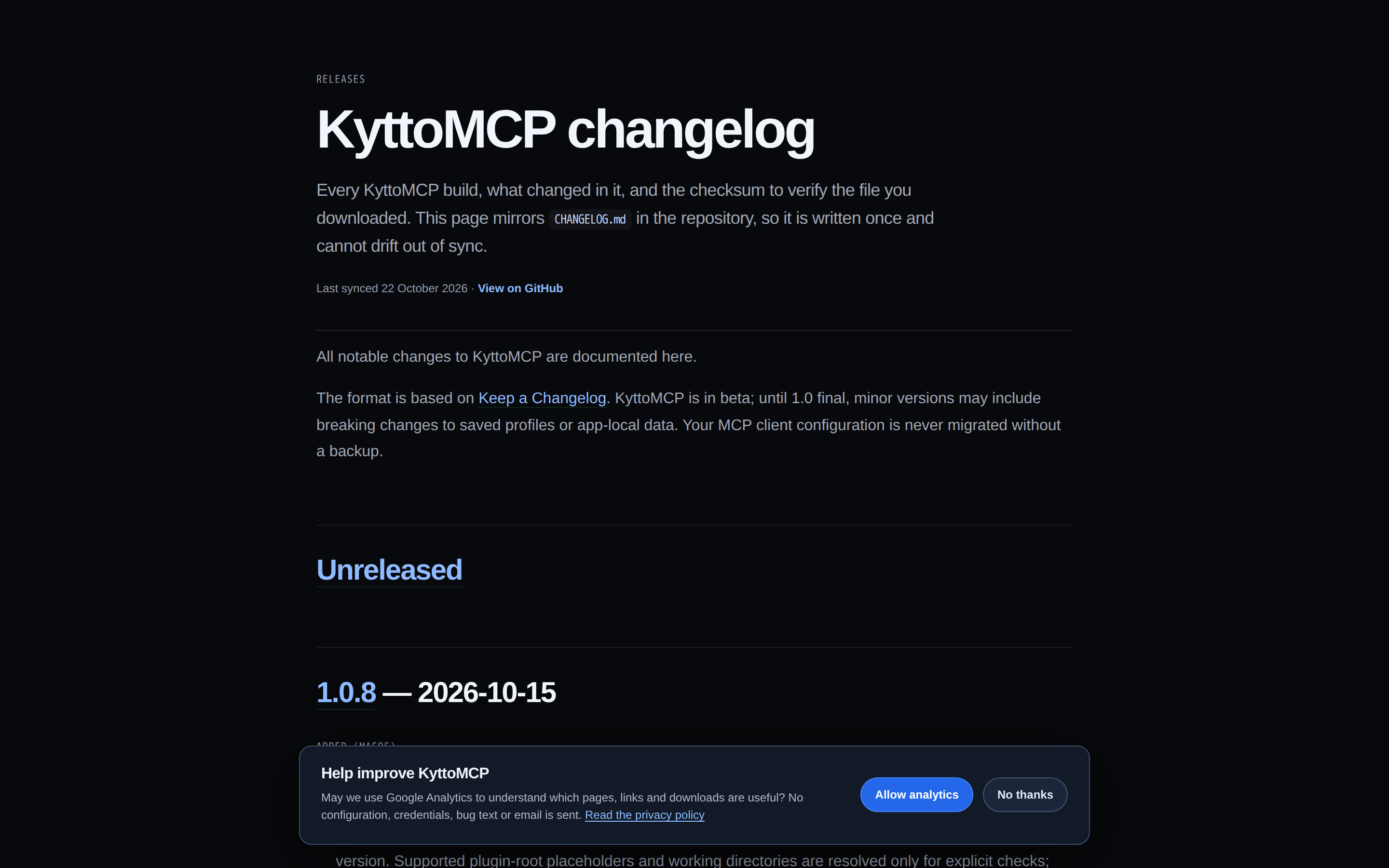 KyttoMCP — changelog