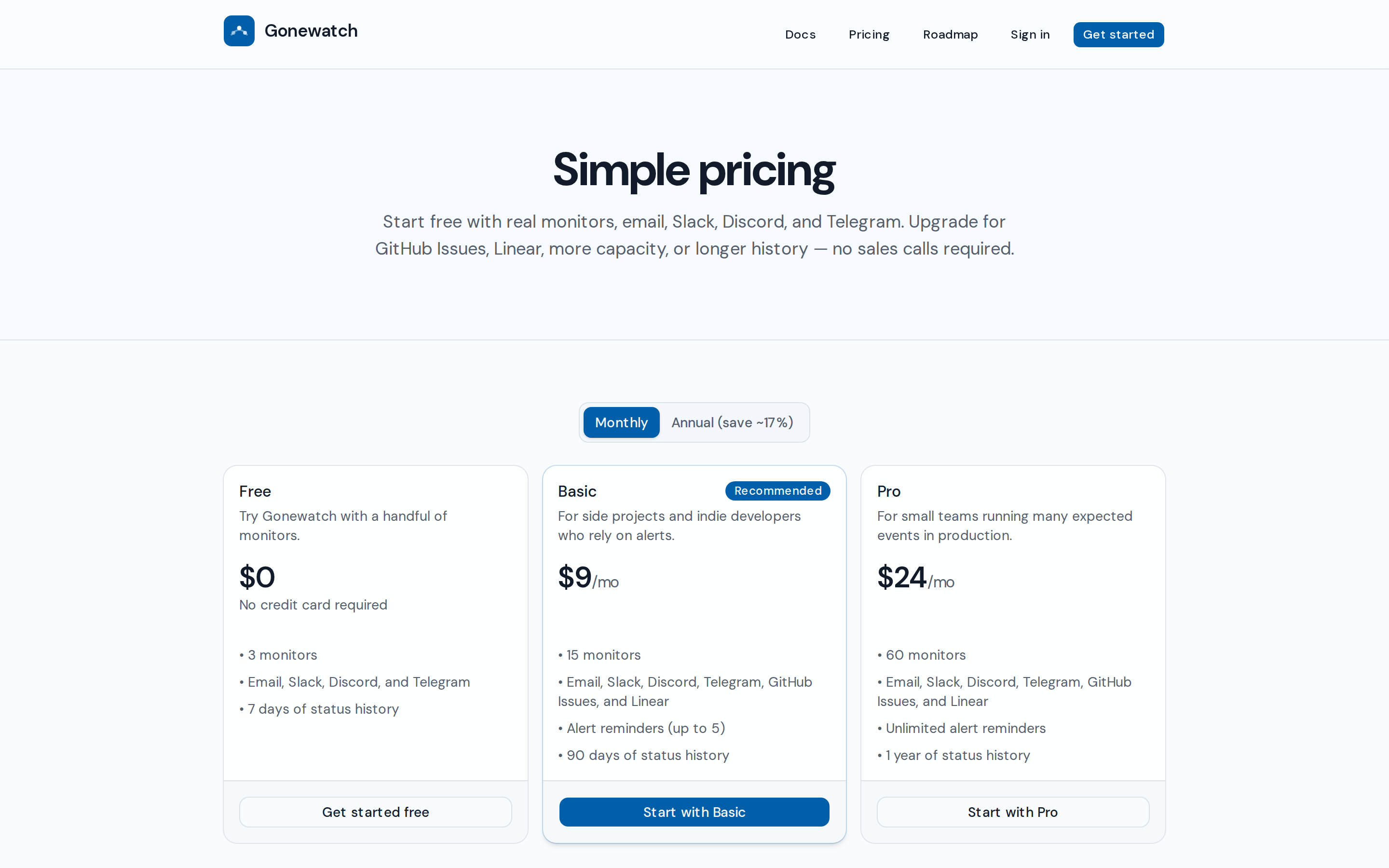 Gonewatch — pricing