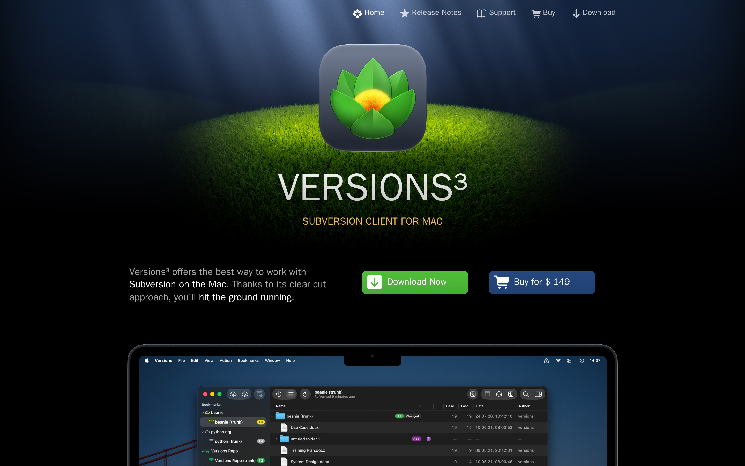 Versions — hero