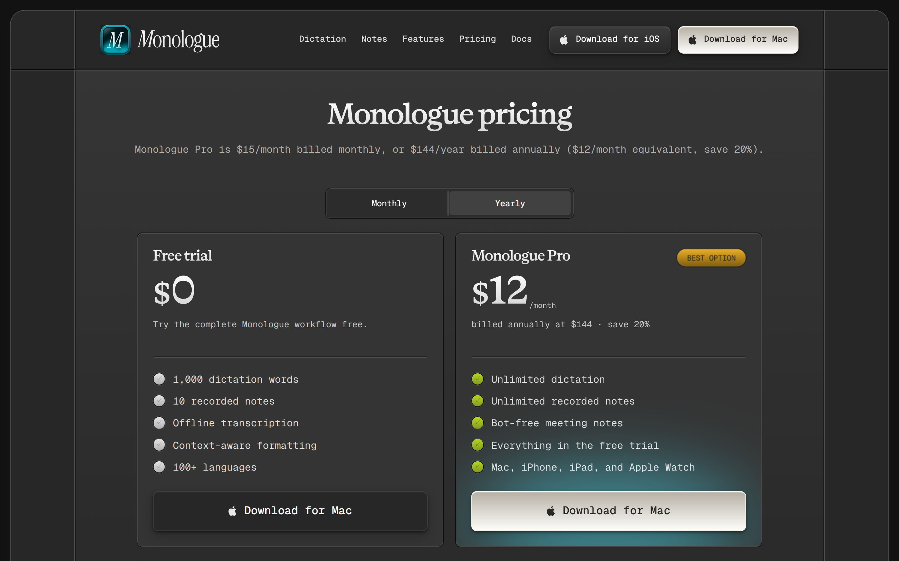 Monologue — pricing